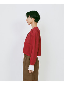 【LOISIR】エステルコットンリネンダブルジャカード編みショートカーディガン 詳細画像 ネイビー 17