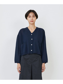 【LOISIR】エステルコットンリネンダブルジャカード編みショートカーディガン 詳細画像 ネイビー 24