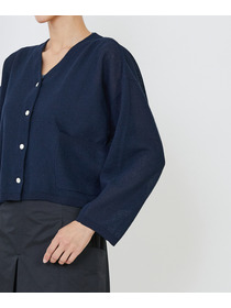 【LOISIR】エステルコットンリネンダブルジャカード編みショートカーディガン 詳細画像 ネイビー 29