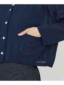 【LOISIR】エステルコットンリネンダブルジャカード編みショートカーディガン 詳細画像 ネイビー 30