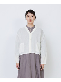 【LOISIR】エステルコットンリネンダブルジャカード編みショートカーディガン 詳細画像 ネイビー 6