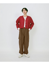 【LOISIR】エステルコットンリネンダブルジャカード編みショートカーディガン 詳細画像 ネイビー 9