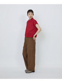 【LOISIR】エステルコットンリネンダブルジャカード編みニットポロ 詳細画像 レッド 11