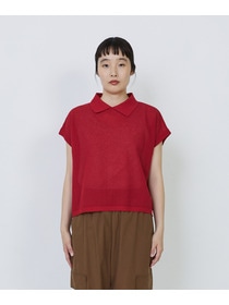 【LOISIR】エステルコットンリネンダブルジャカード編みニットポロ 詳細画像 レッド 13
