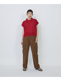 【LOISIR】エステルコットンリネンダブルジャカード編みニットポロ 詳細画像 レッド 9