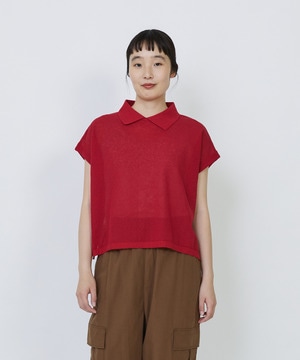 【LOISIR】エステルコットンリネンダブルジャカード編みニットポロ 詳細画像 レッド 1