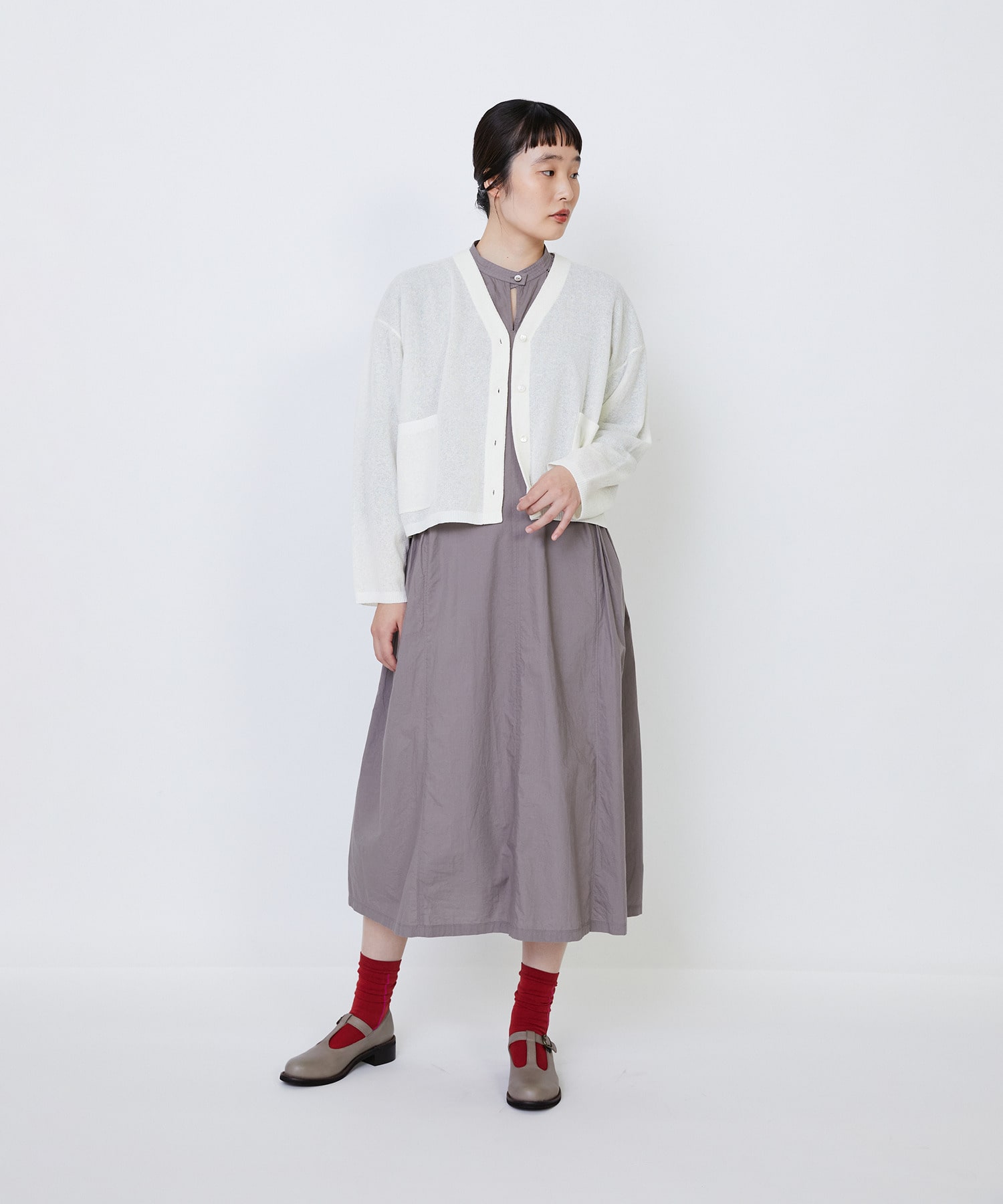 【LOISIR】エステルコットンリネンダブルジャカード編みショートカーディガン 詳細画像 ネイビー 1