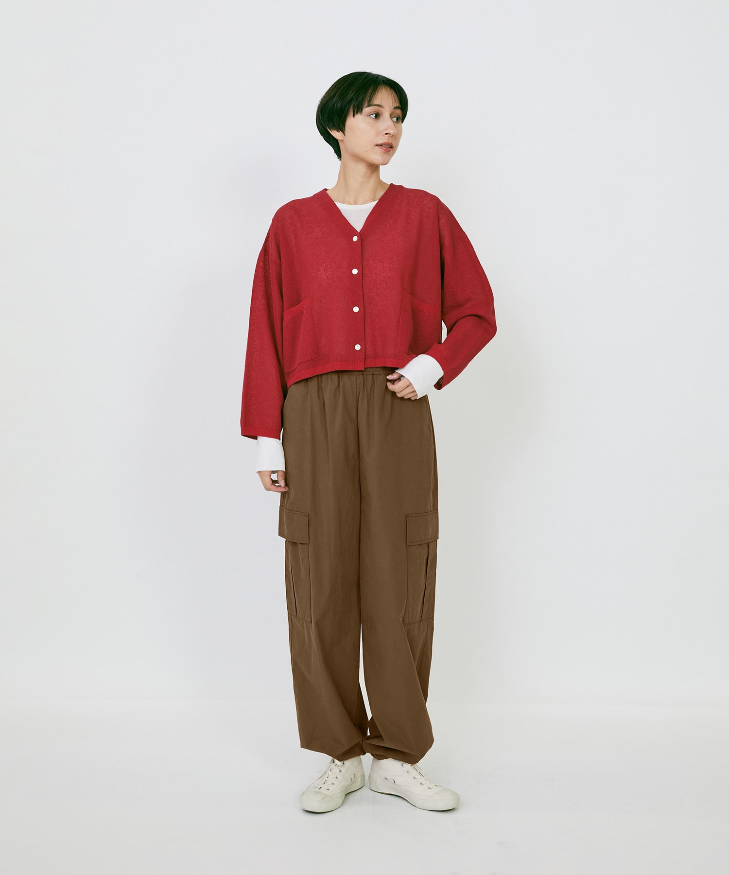 【LOISIR】エステルコットンリネンダブルジャカード編みショートカーディガン 詳細画像 ネイビー 12