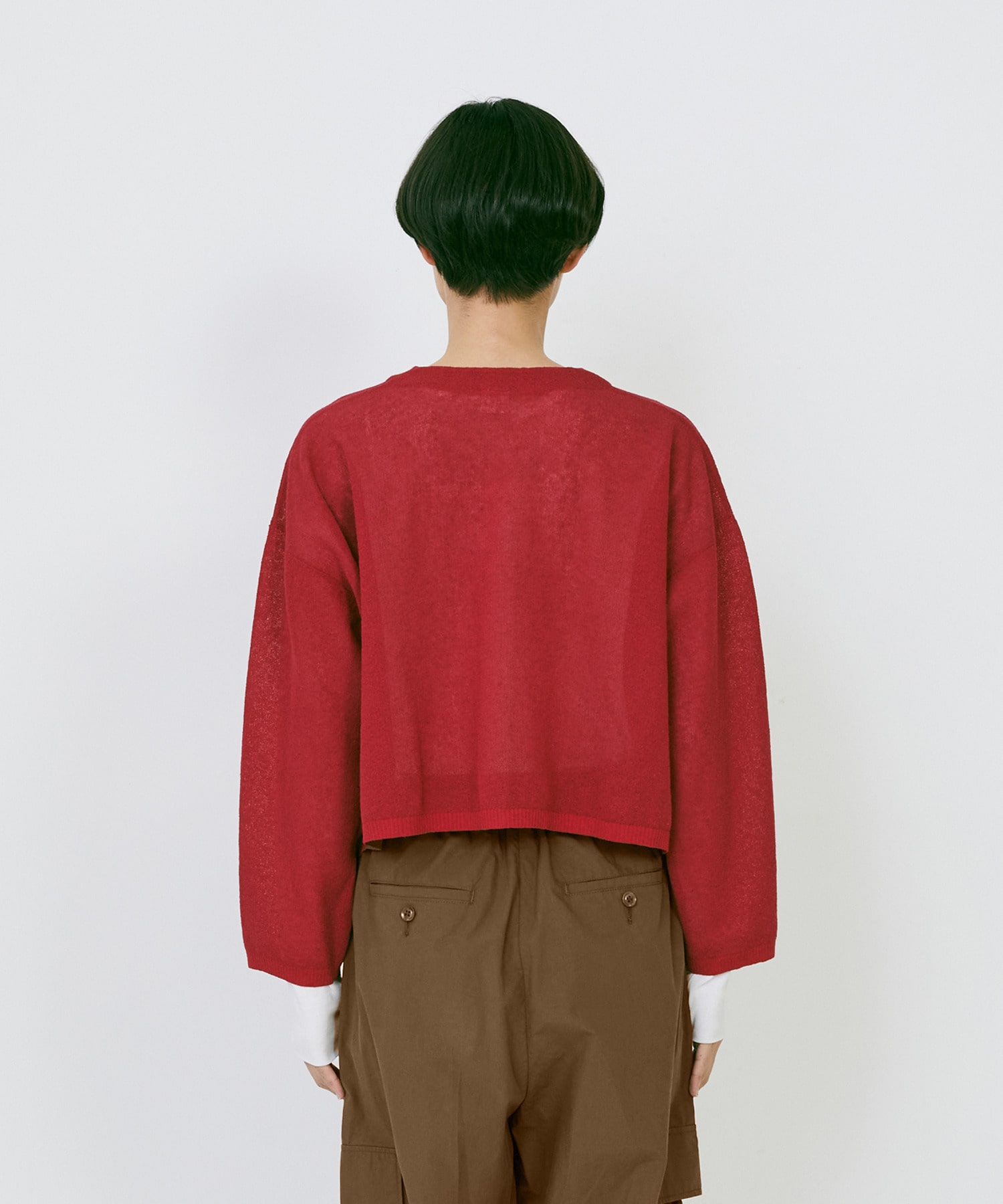 【LOISIR】エステルコットンリネンダブルジャカード編みショートカーディガン 詳細画像 ネイビー 18