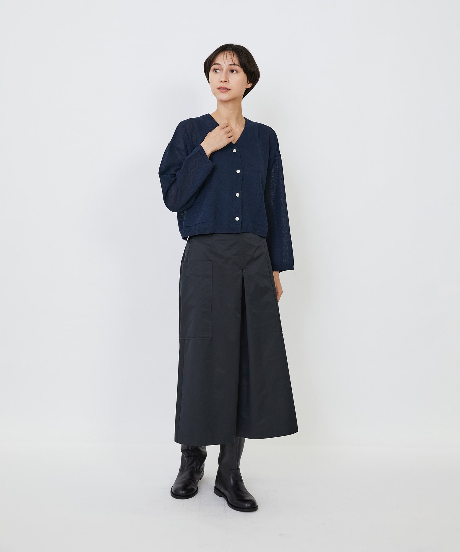 【LOISIR】エステルコットンリネンダブルジャカード編みショートカーディガン 詳細画像 ネイビー 19
