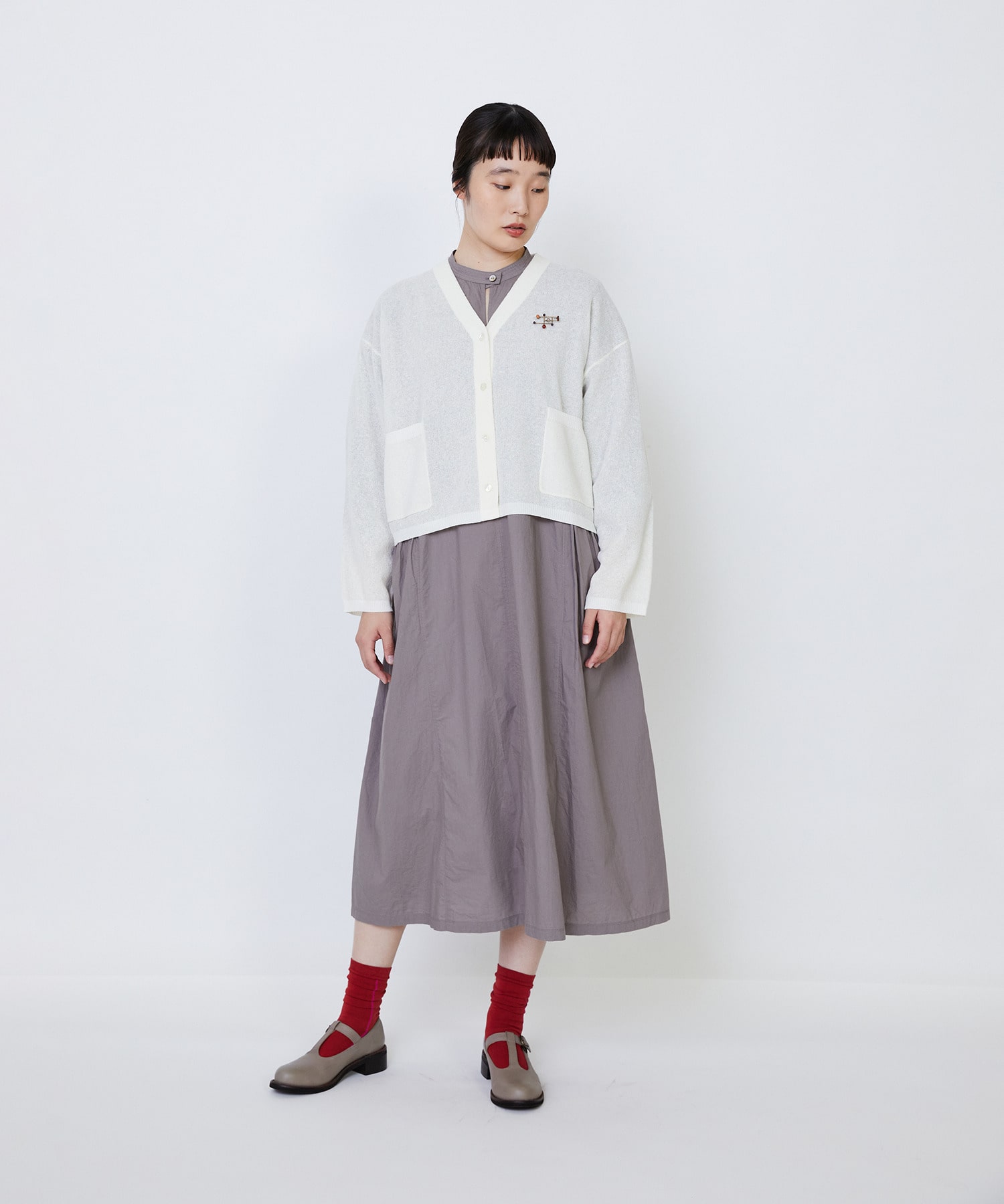 【LOISIR】エステルコットンリネンダブルジャカード編みショートカーディガン 詳細画像 ネイビー 2