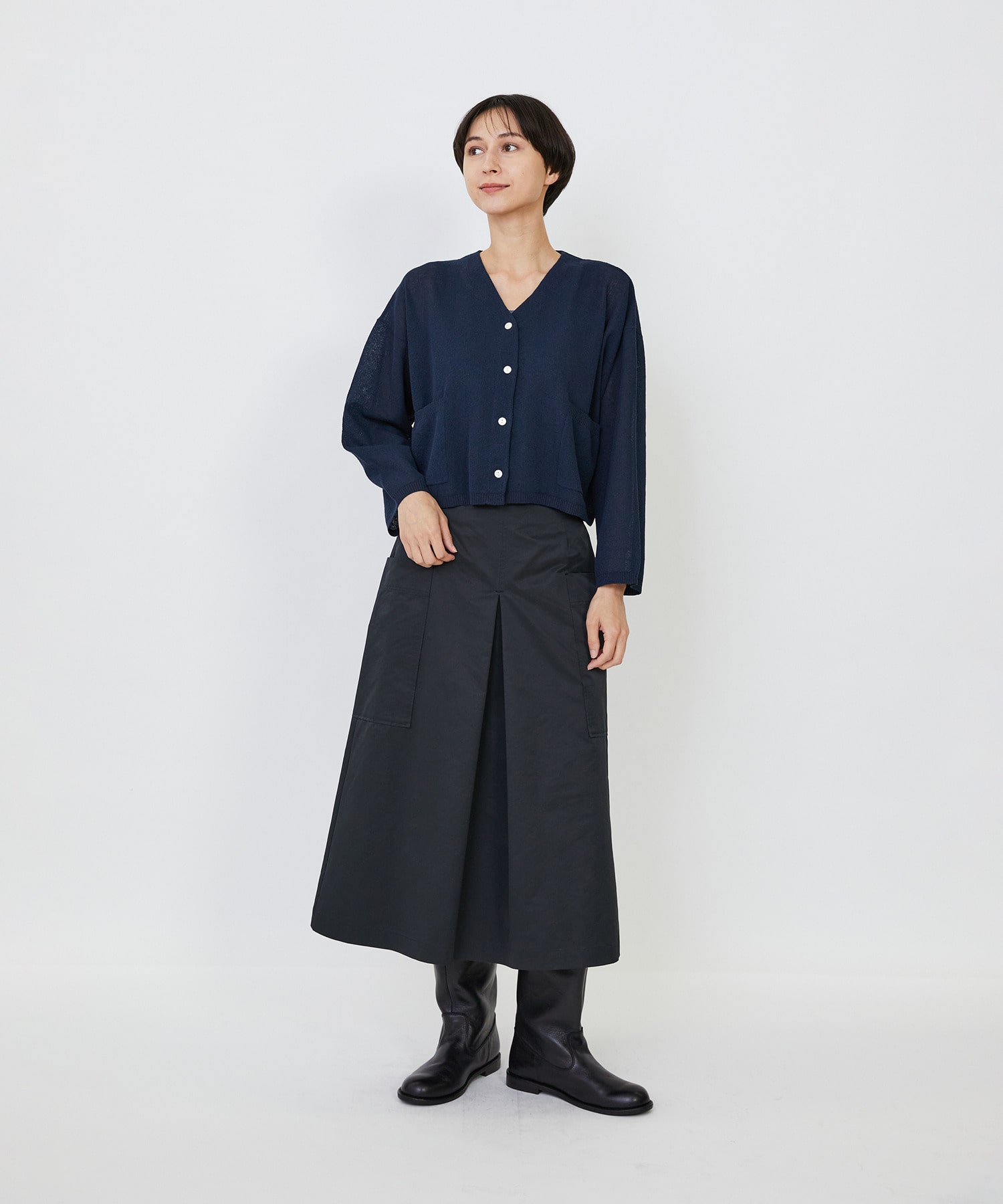 【LOISIR】エステルコットンリネンダブルジャカード編みショートカーディガン 詳細画像 ネイビー 20