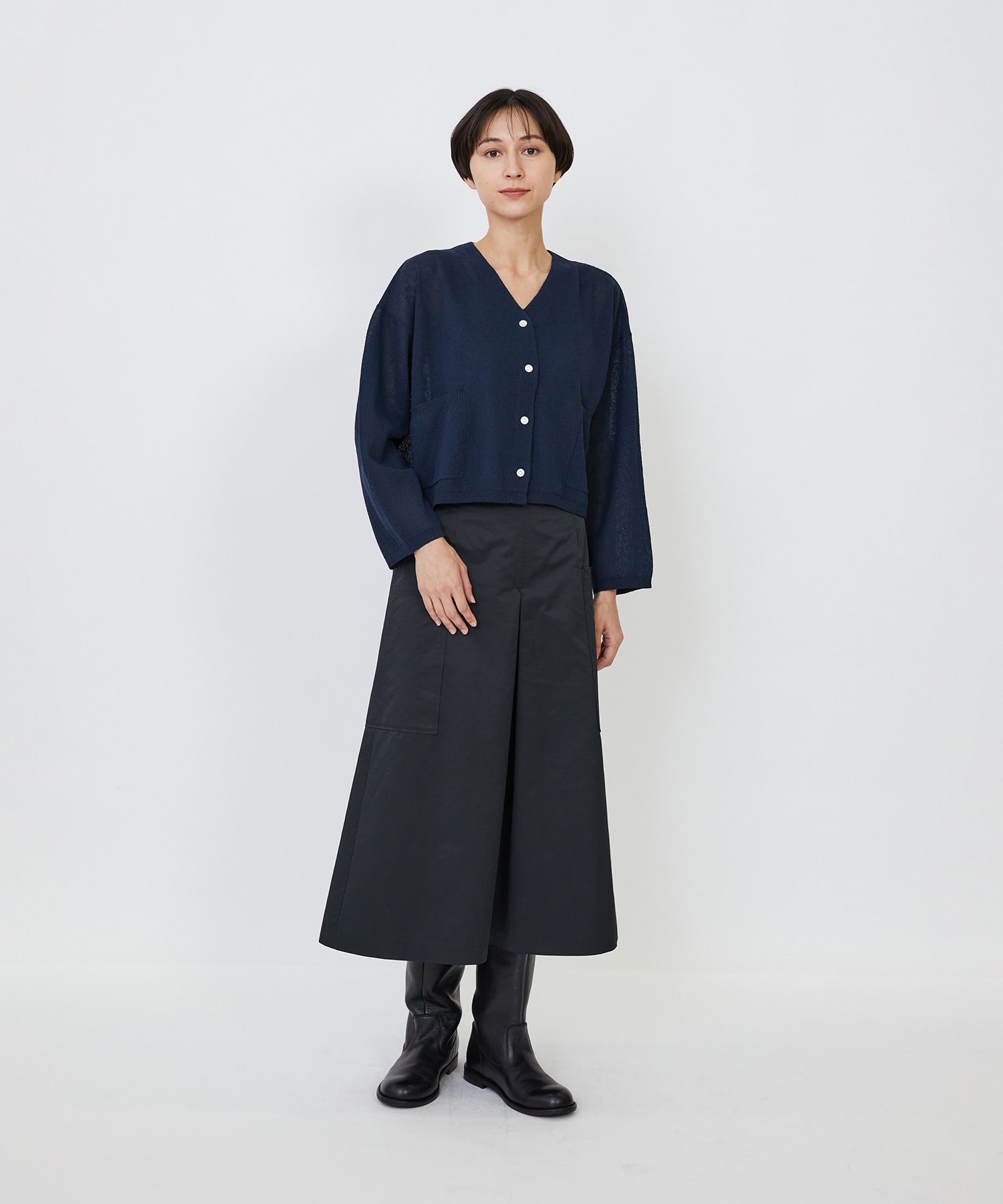 【LOISIR】エステルコットンリネンダブルジャカード編みショートカーディガン 詳細画像 ネイビー 21