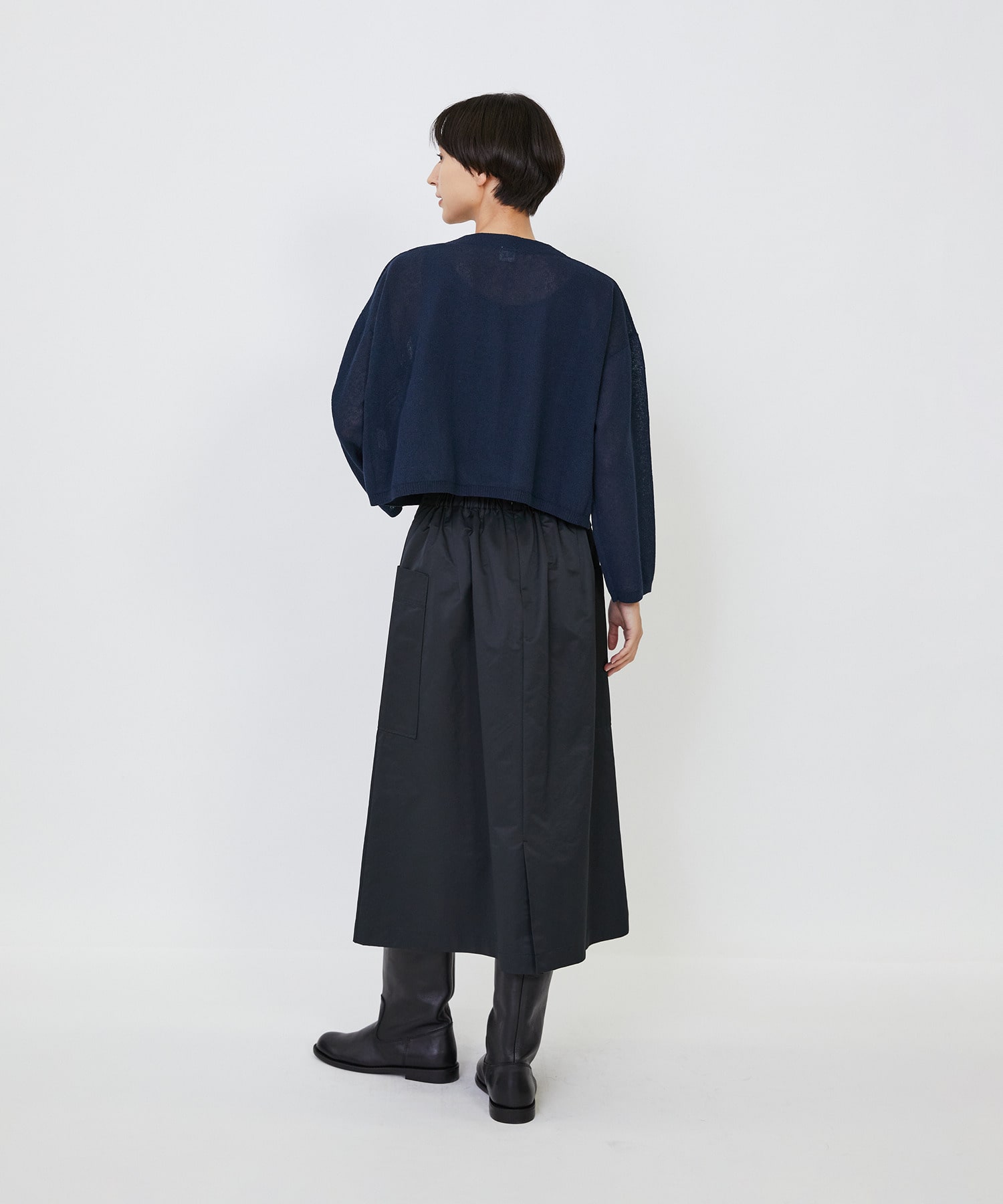 【LOISIR】エステルコットンリネンダブルジャカード編みショートカーディガン 詳細画像 ネイビー 23