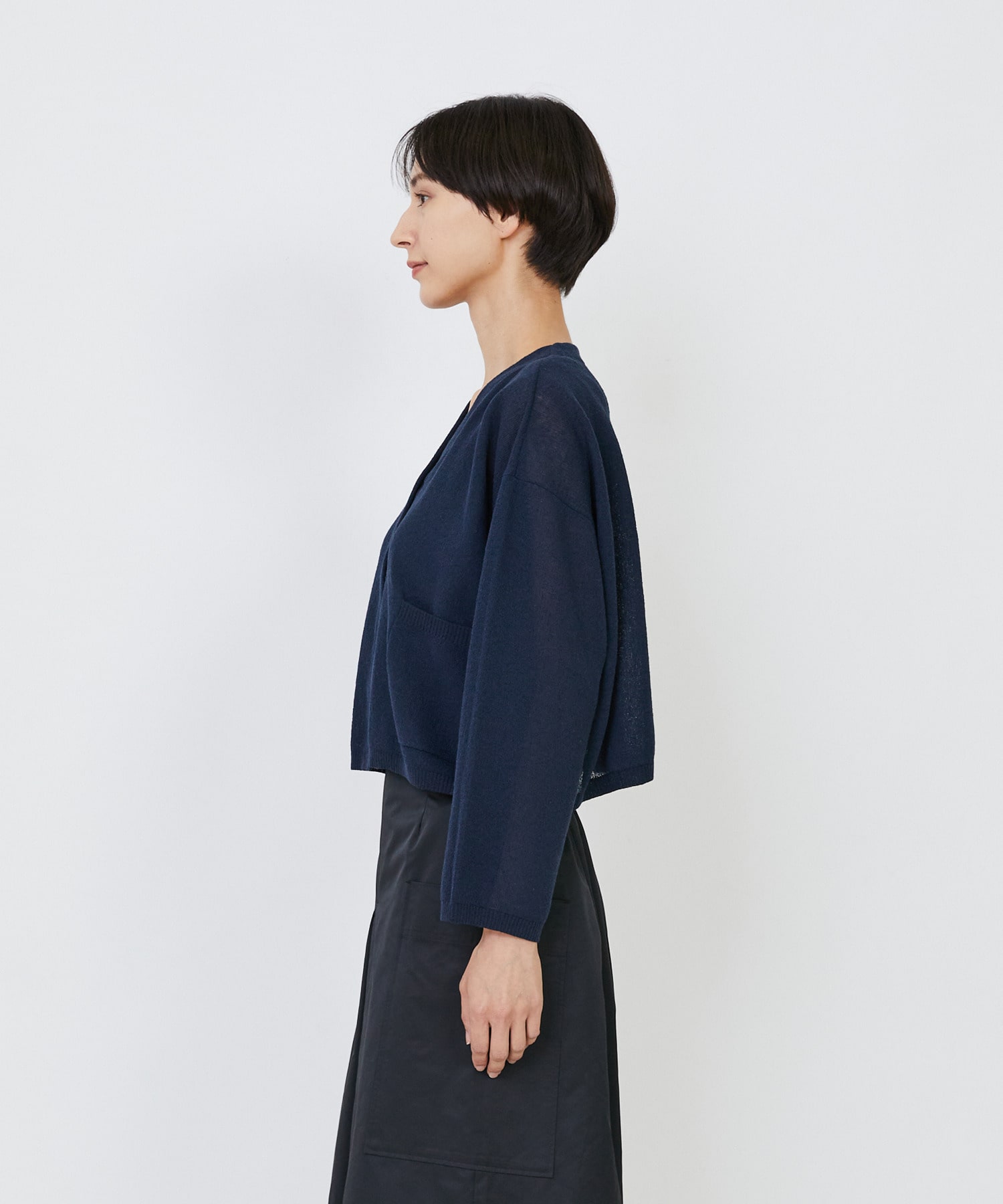 【LOISIR】エステルコットンリネンダブルジャカード編みショートカーディガン 詳細画像 ネイビー 25