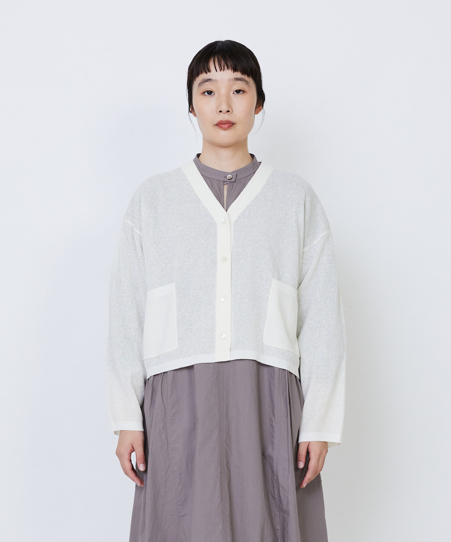 【LOISIR】エステルコットンリネンダブルジャカード編みショートカーディガン 詳細画像 ネイビー 6