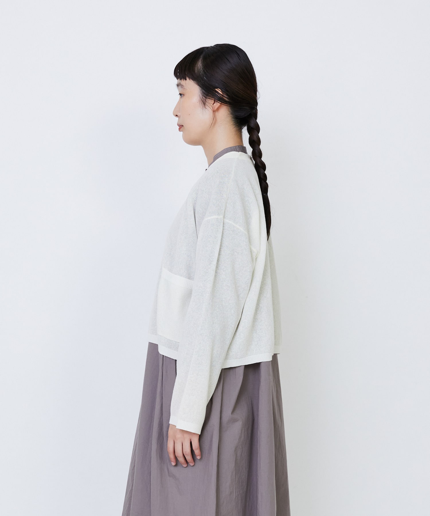 【LOISIR】エステルコットンリネンダブルジャカード編みショートカーディガン 詳細画像 ネイビー 7