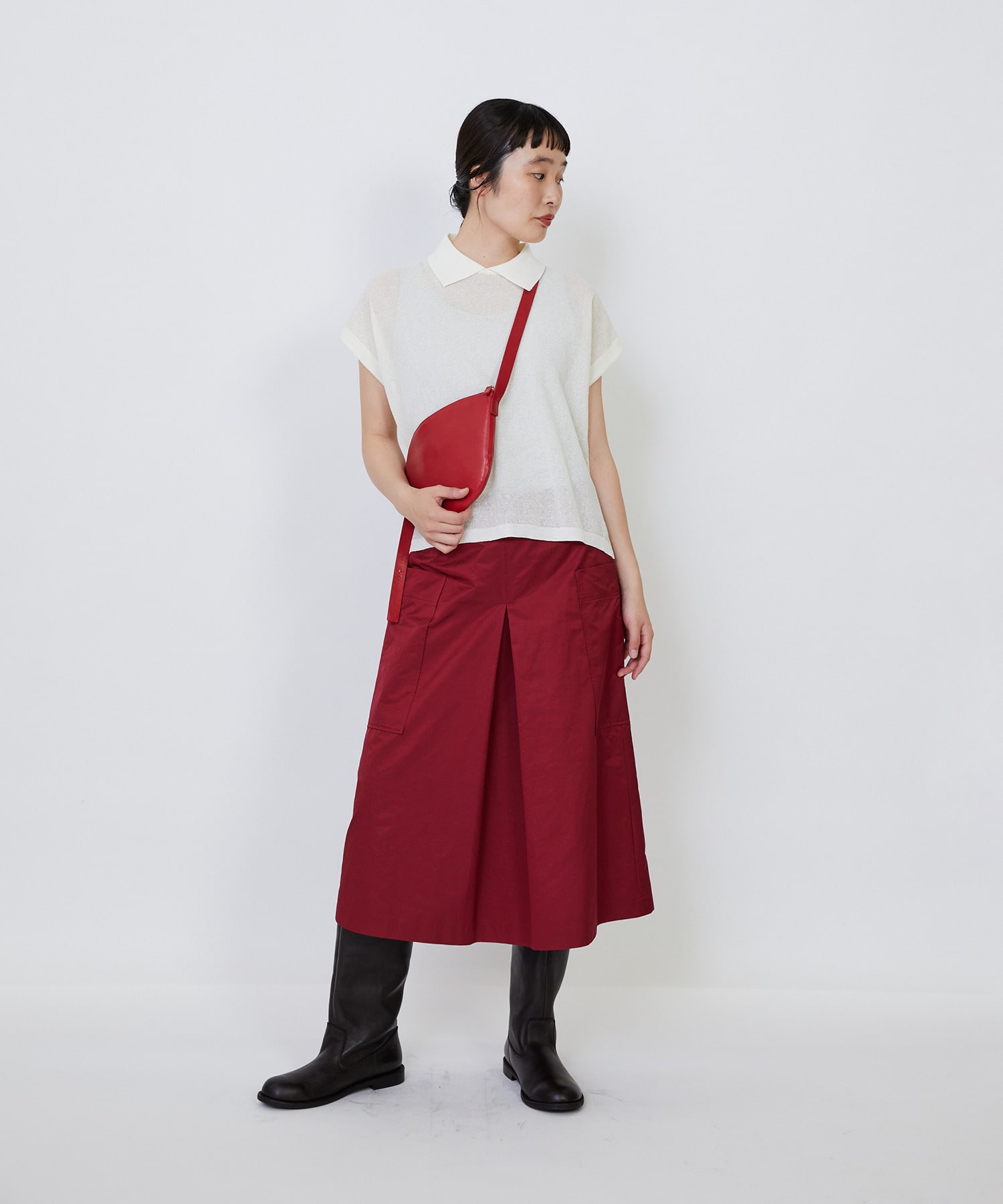 【LOISIR】エステルコットンリネンダブルジャカード編みニットポロ 詳細画像 レッド 1