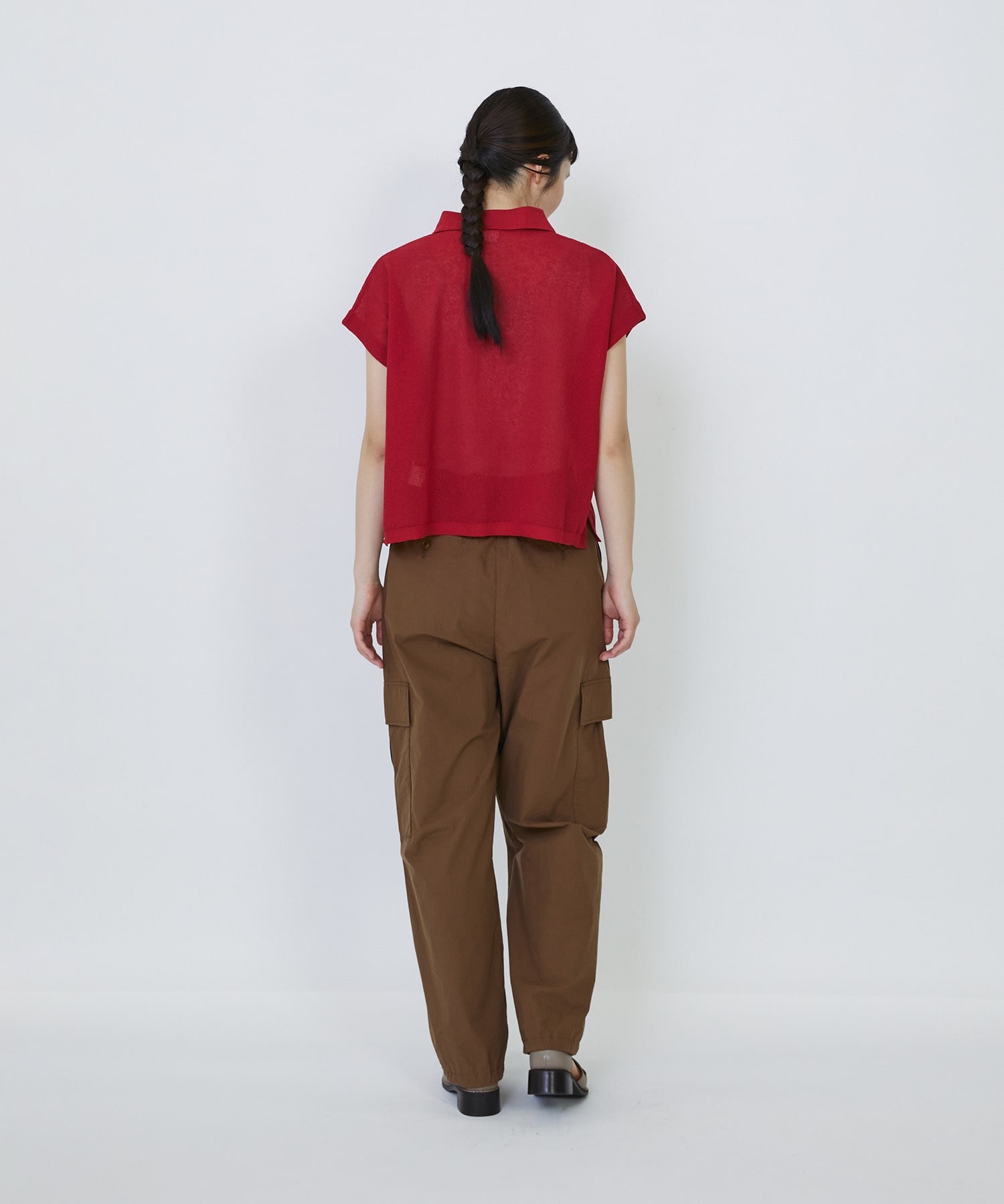 【LOISIR】エステルコットンリネンダブルジャカード編みニットポロ 詳細画像 レッド 12