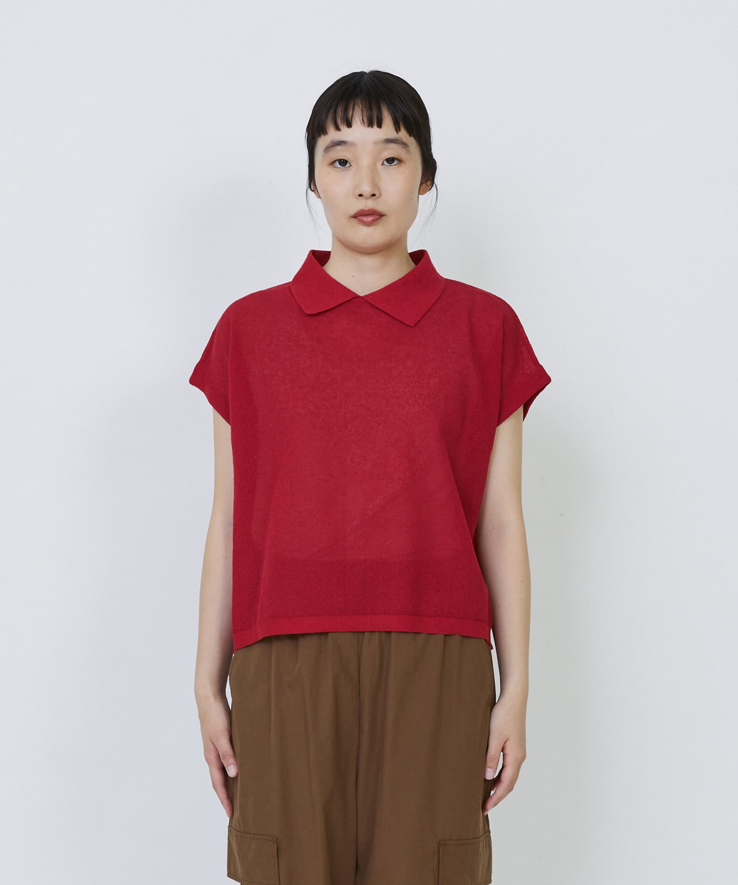 【LOISIR】エステルコットンリネンダブルジャカード編みニットポロ 詳細画像 レッド 13