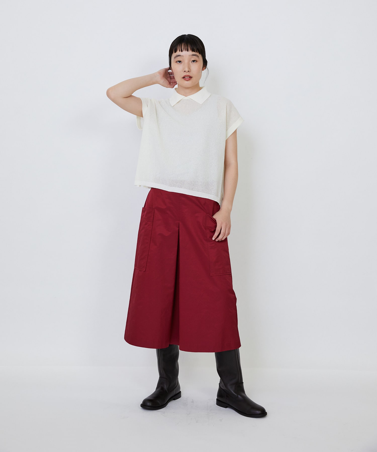 【LOISIR】エステルコットンリネンダブルジャカード編みニットポロ 詳細画像 レッド 2