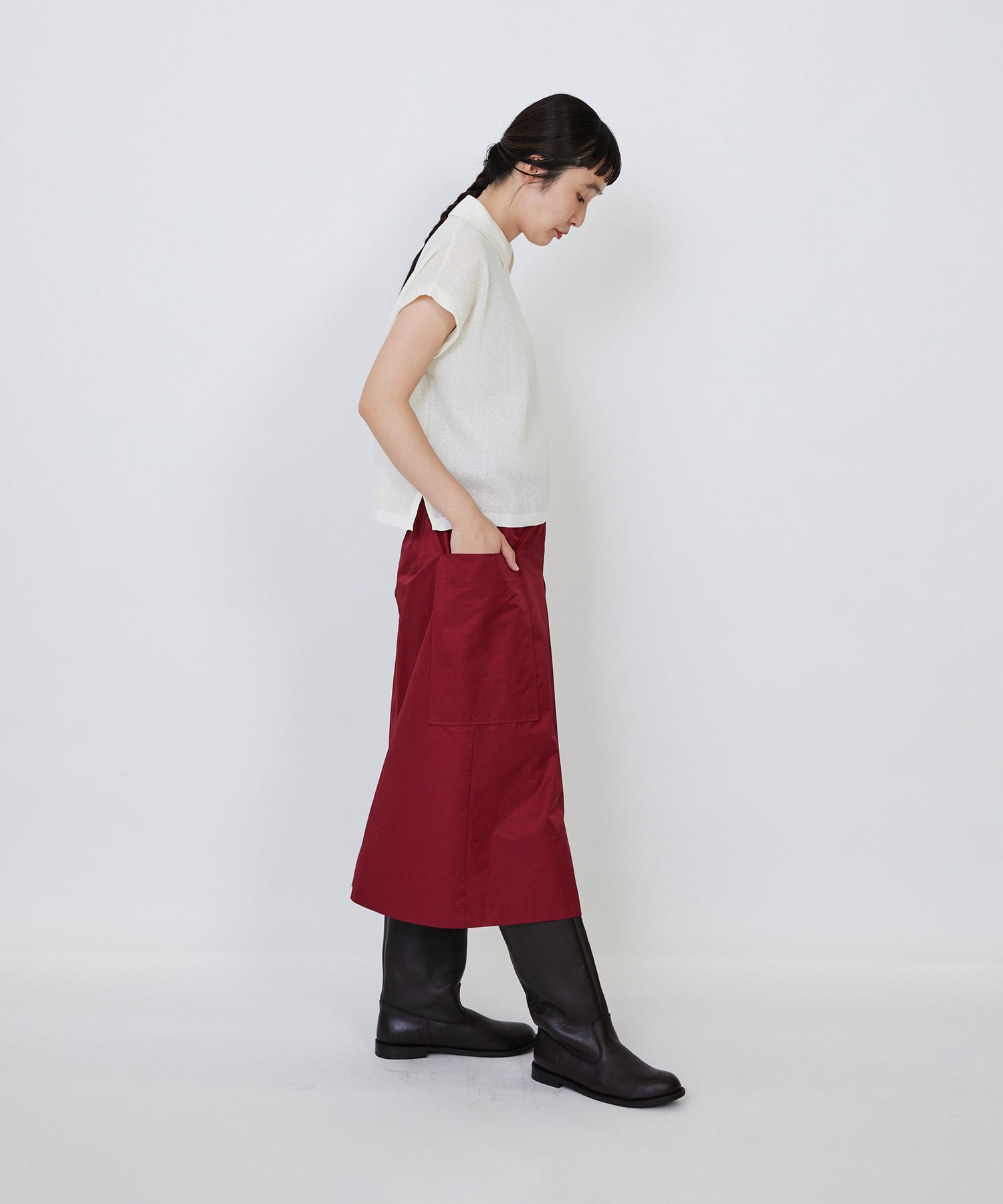 【LOISIR】エステルコットンリネンダブルジャカード編みニットポロ 詳細画像 レッド 3