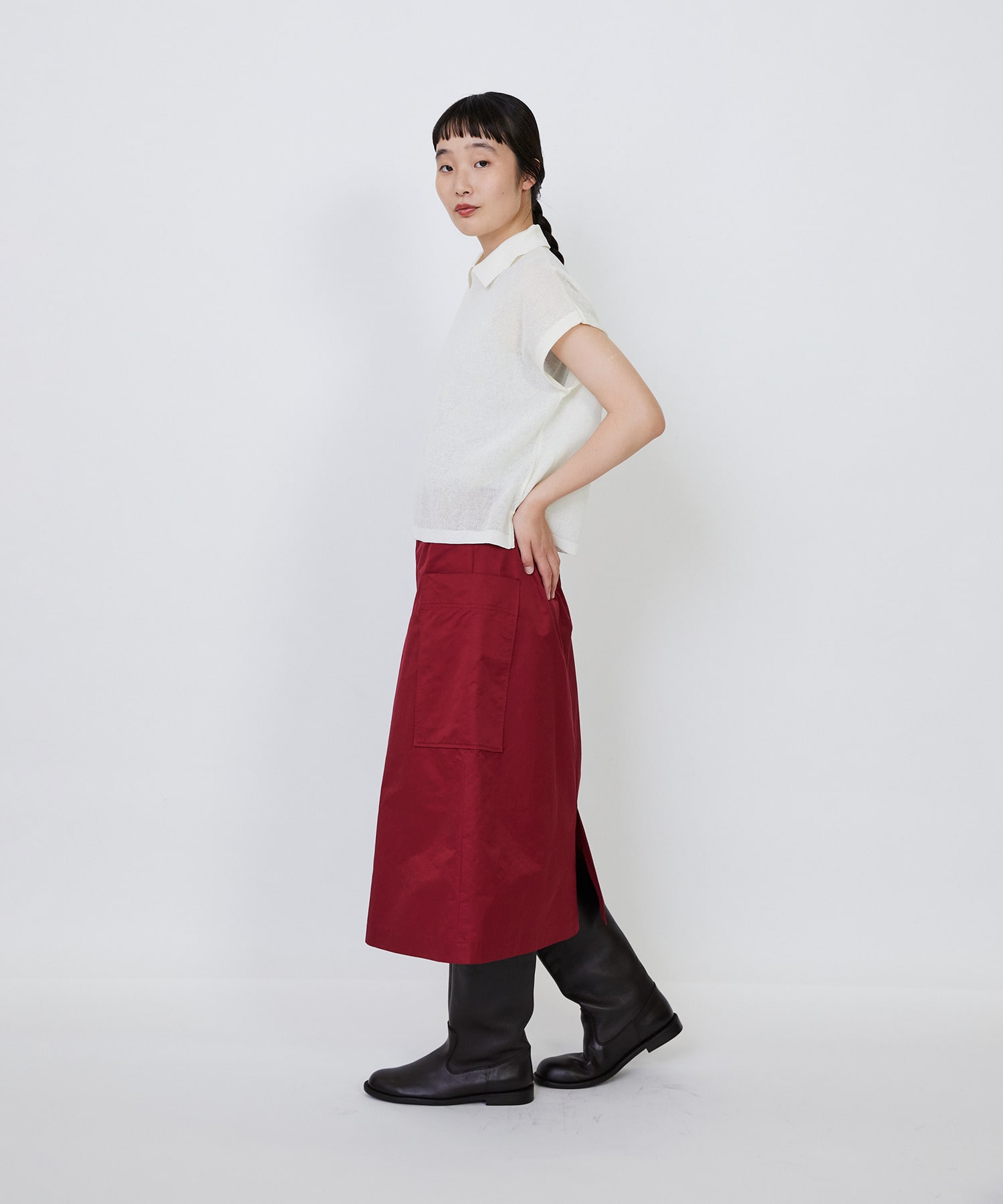 【LOISIR】エステルコットンリネンダブルジャカード編みニットポロ 詳細画像 レッド 4