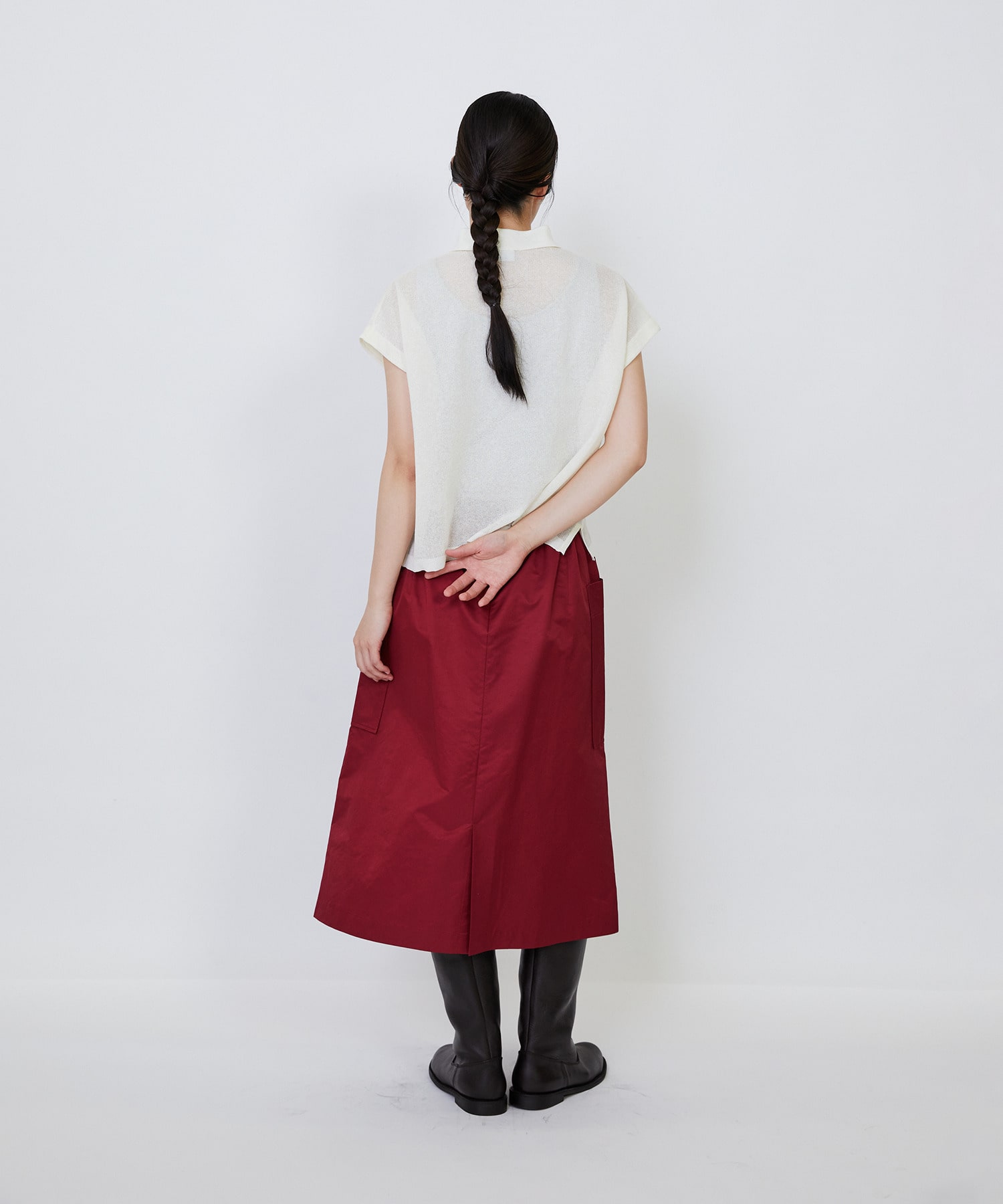 【LOISIR】エステルコットンリネンダブルジャカード編みニットポロ 詳細画像 レッド 5