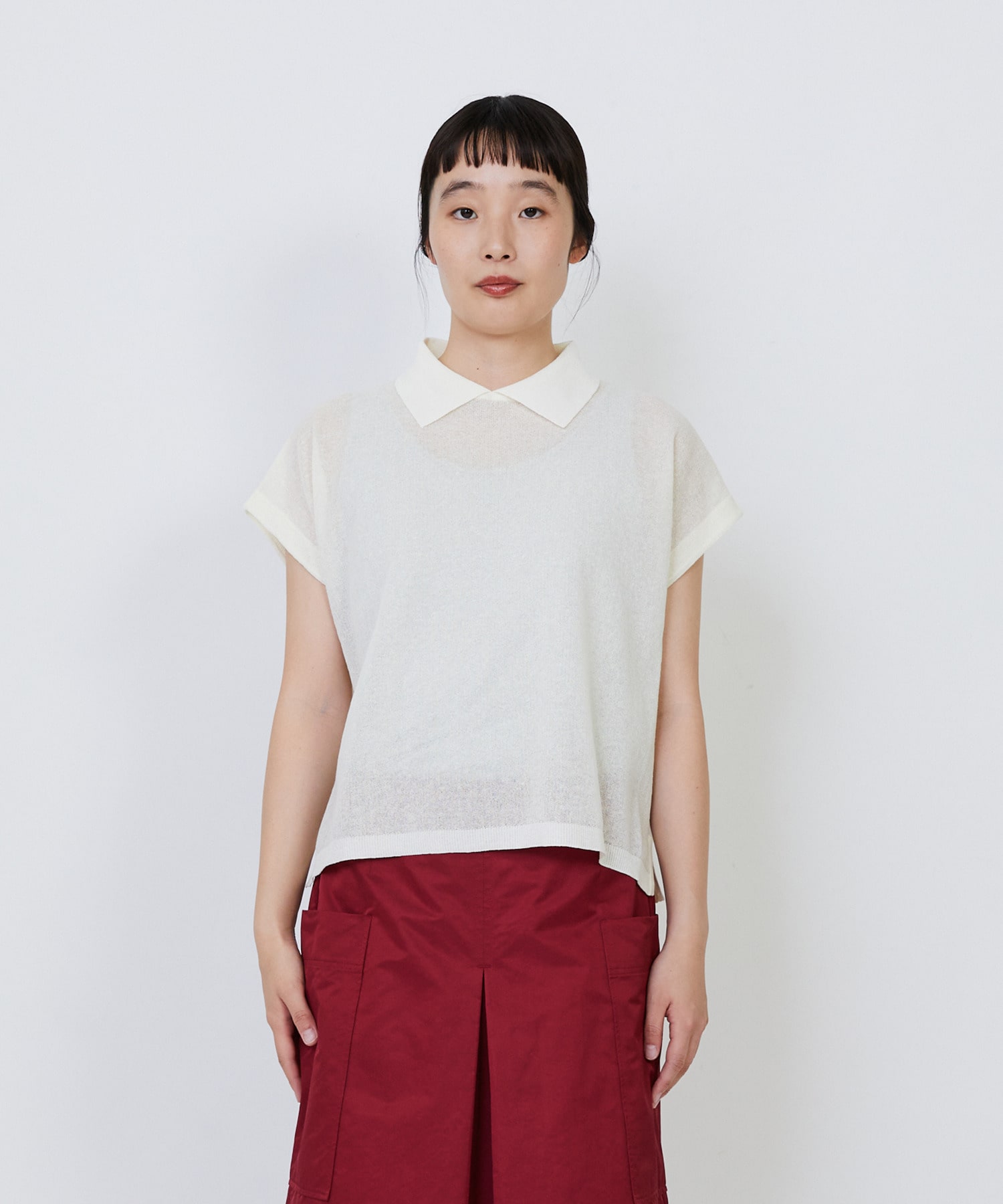 【LOISIR】エステルコットンリネンダブルジャカード編みニットポロ 詳細画像 レッド 6