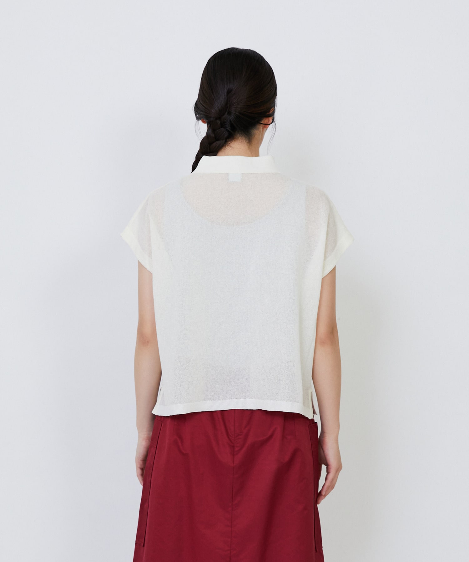 【LOISIR】エステルコットンリネンダブルジャカード編みニットポロ 詳細画像 レッド 8