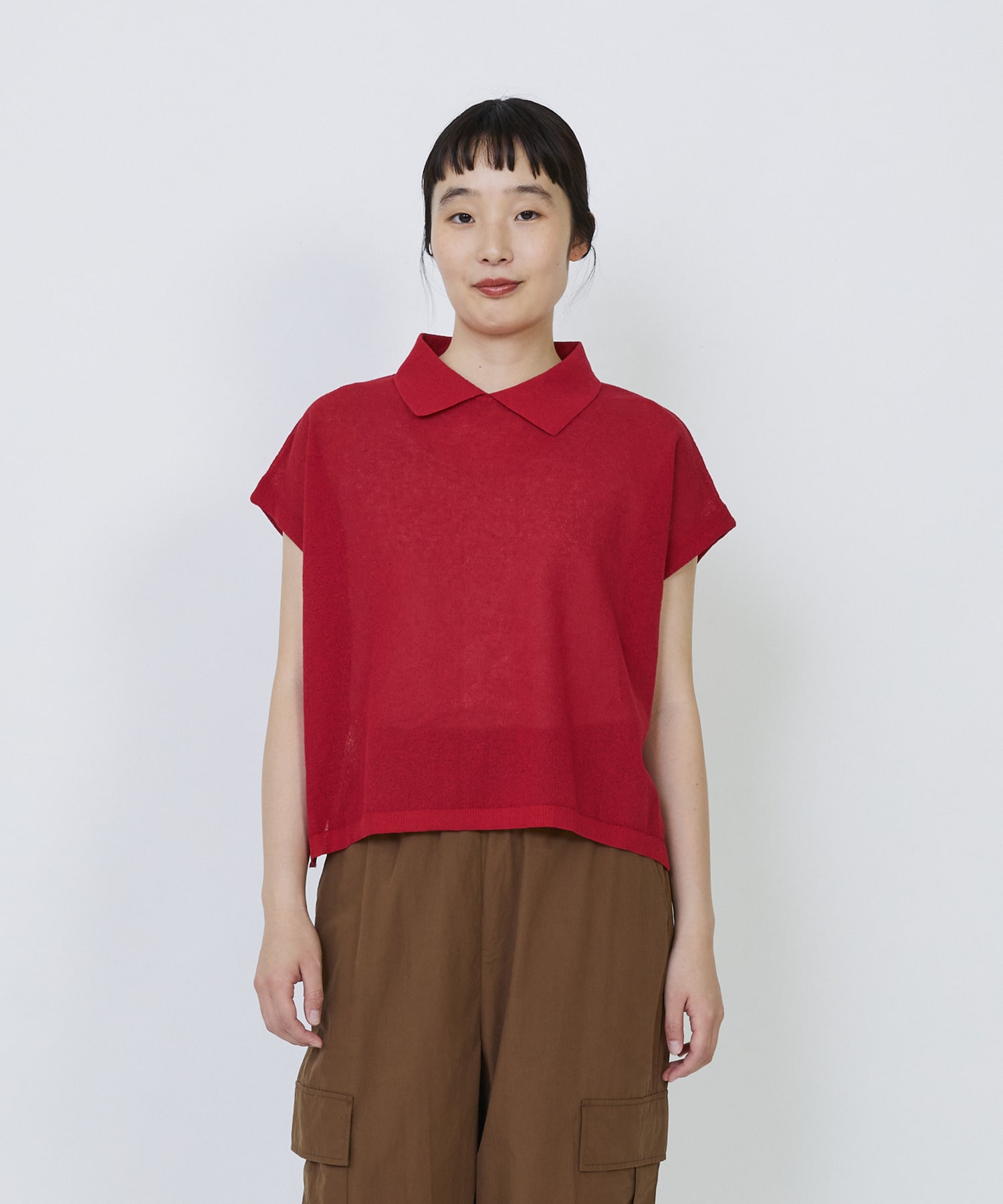 【LOISIR】エステルコットンリネンダブルジャカード編みニットポロ 詳細画像 レッド 1