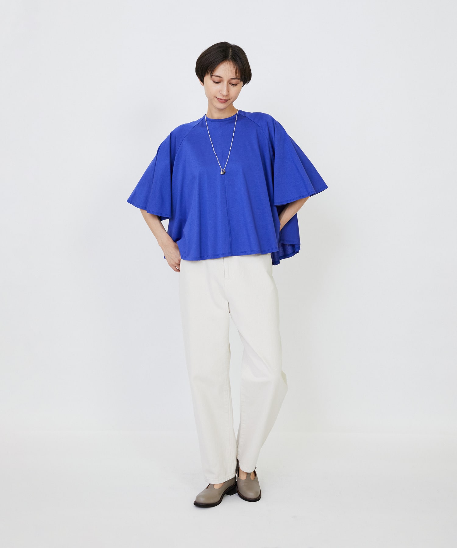 【LOISIR】バロックパール&times;天然石ラリエット風ネックレス 詳細画像 オフホワイト 2