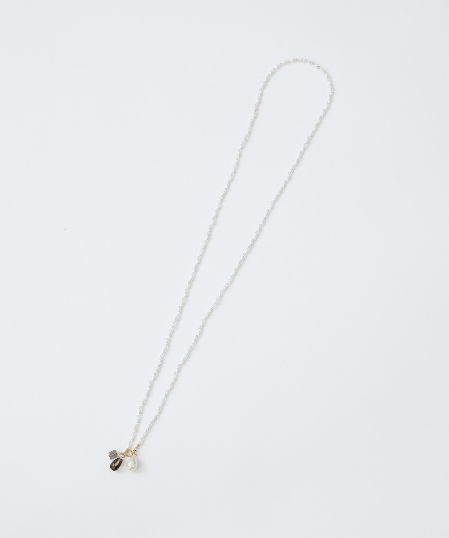 【LOISIR】バロックパール&times;天然石ラリエット風ネックレス 詳細画像 オフホワイト 1