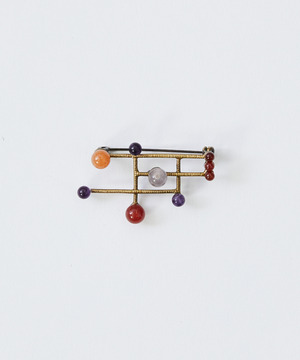 【LOISIR】ステンドグラスモチーフ天然石ブローチ 詳細画像 レッド系その他 1