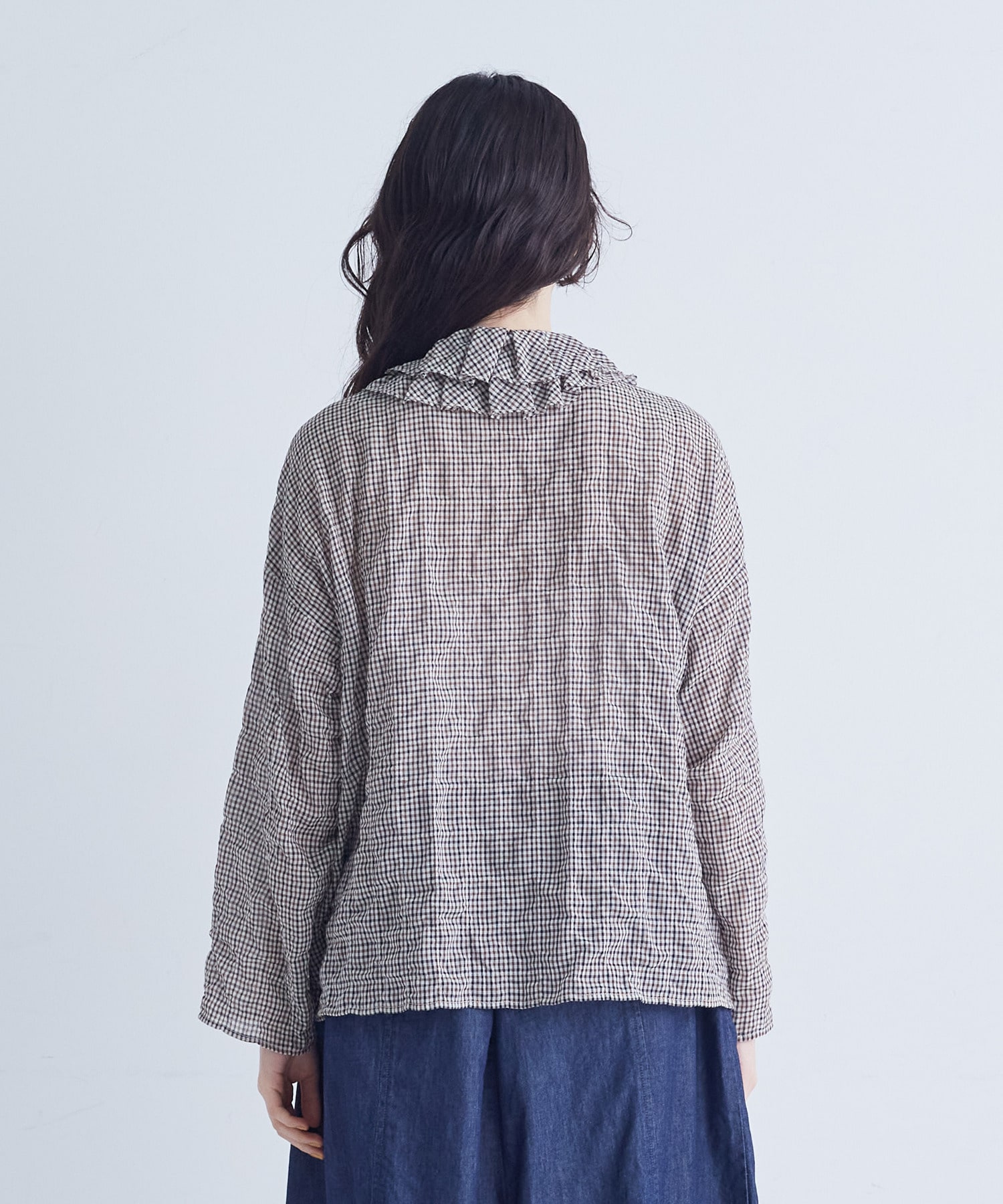 【congés payés】｜2BUY10%OFF・3BUY20%OFF｜シャーリングフリルシャツジャケット 詳細画像 ブラウン 7