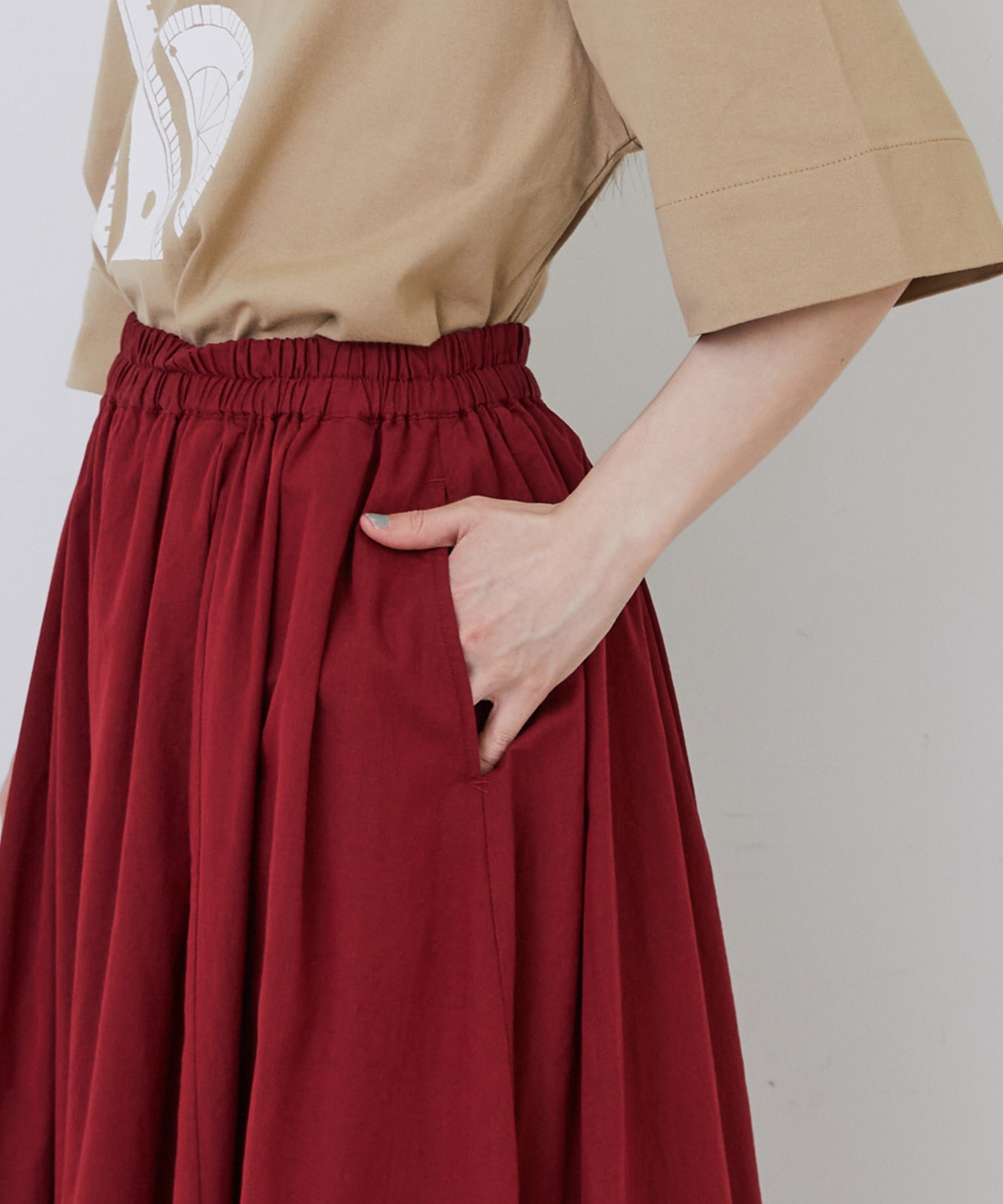 【congés payés】◆コットンワッシャーフレアースカート 詳細画像 レッド 19