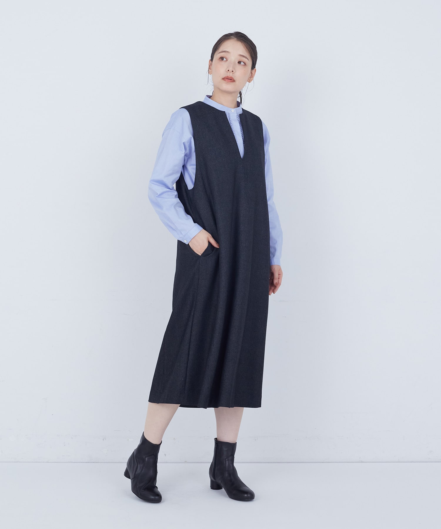 【ADIEU TRISTESSE】スリット入りクルーネックジャンパースカート 詳細画像 ネイビー 1