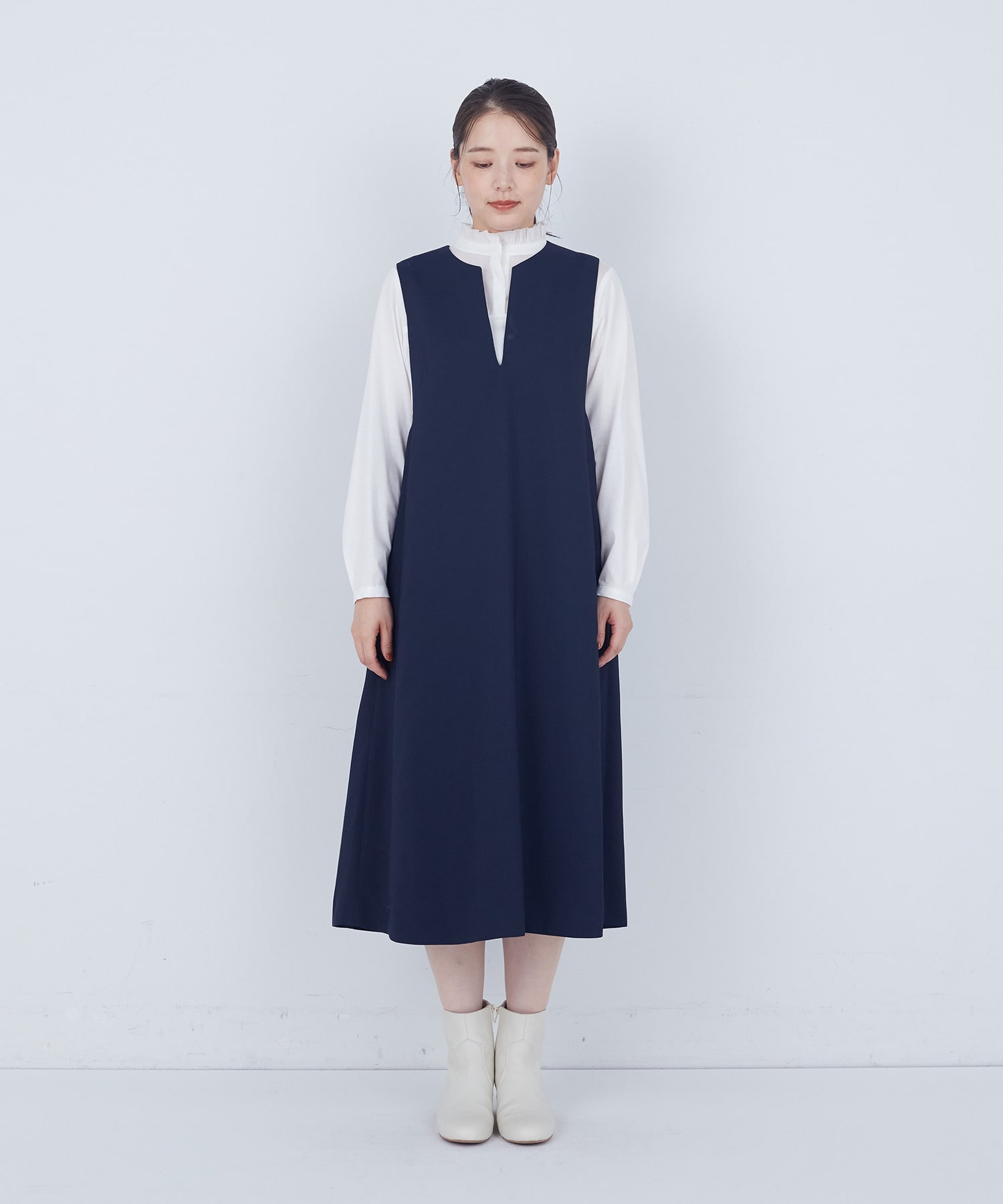 【ADIEU TRISTESSE】スリット入りクルーネックジャンパースカート 詳細画像 ネイビー 11