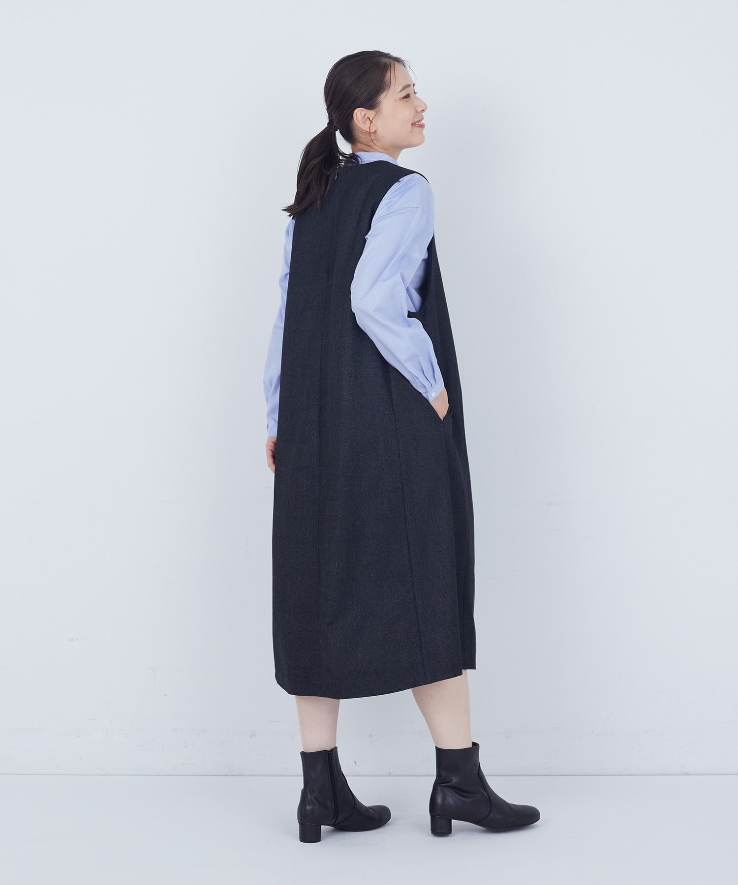 【ADIEU TRISTESSE】スリット入りクルーネックジャンパースカート 詳細画像 ネイビー 3