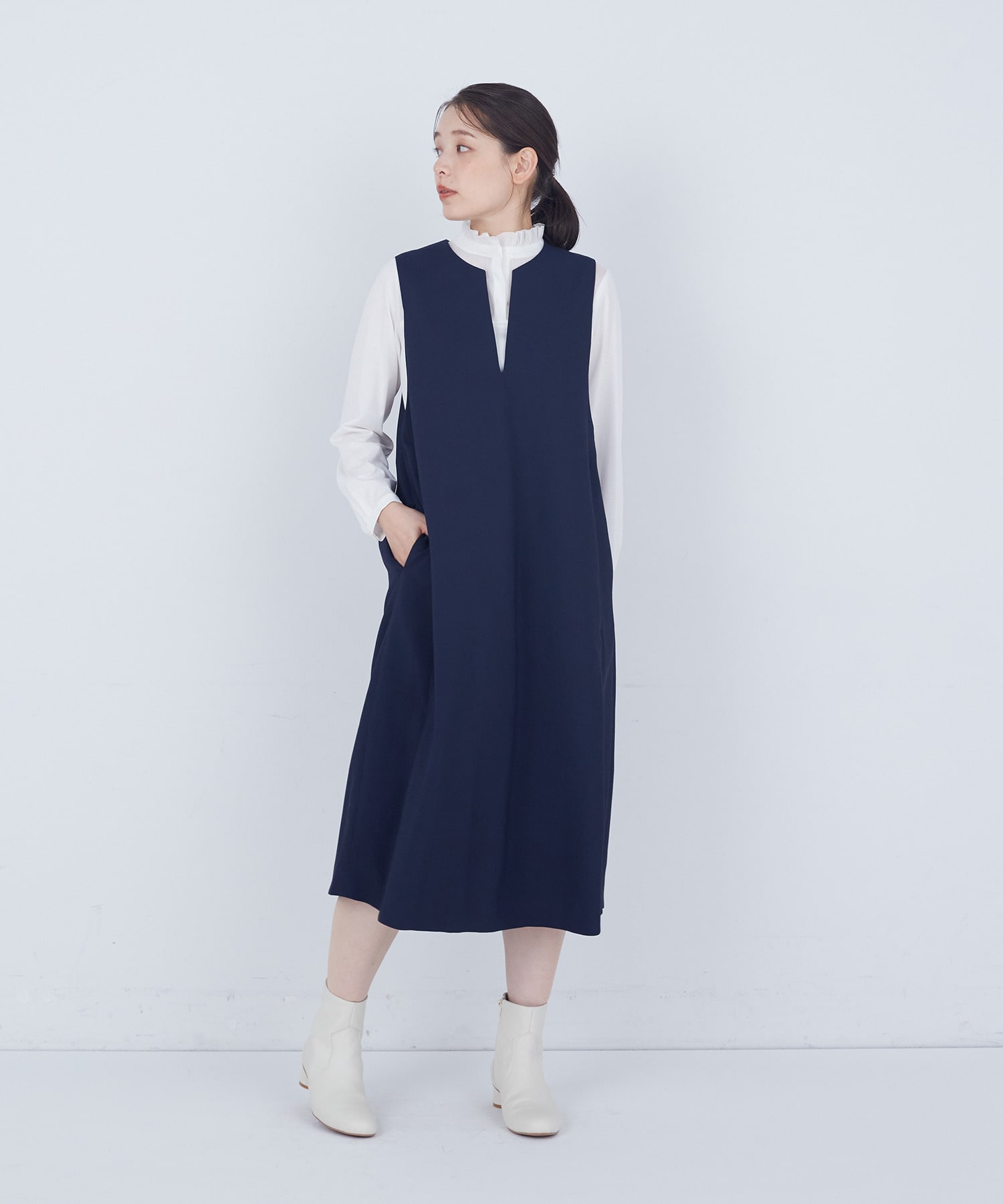 【ADIEU TRISTESSE】スリット入りクルーネックジャンパースカート 詳細画像 ネイビー 8