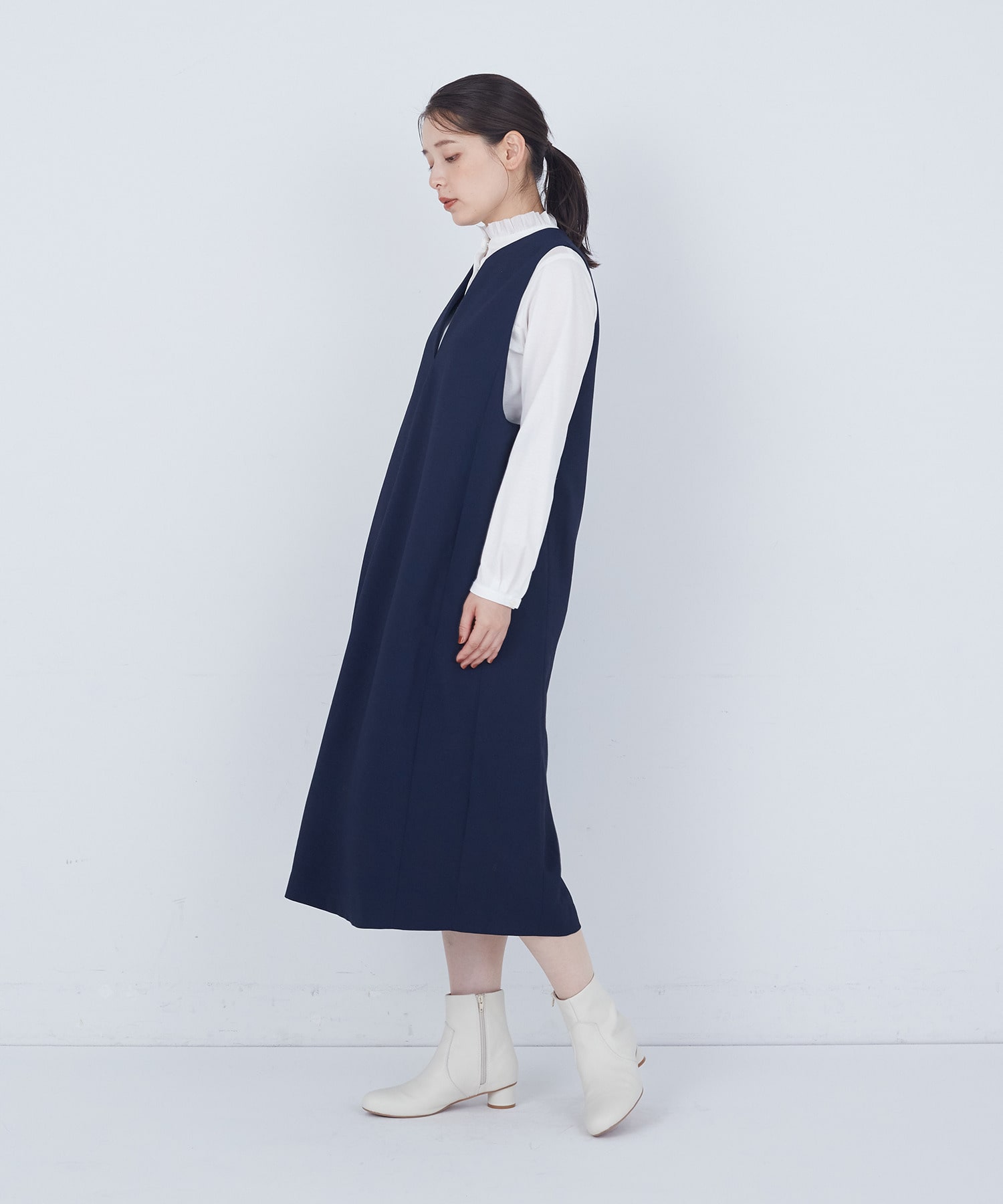 【ADIEU TRISTESSE】スリット入りクルーネックジャンパースカート 詳細画像 ネイビー 9