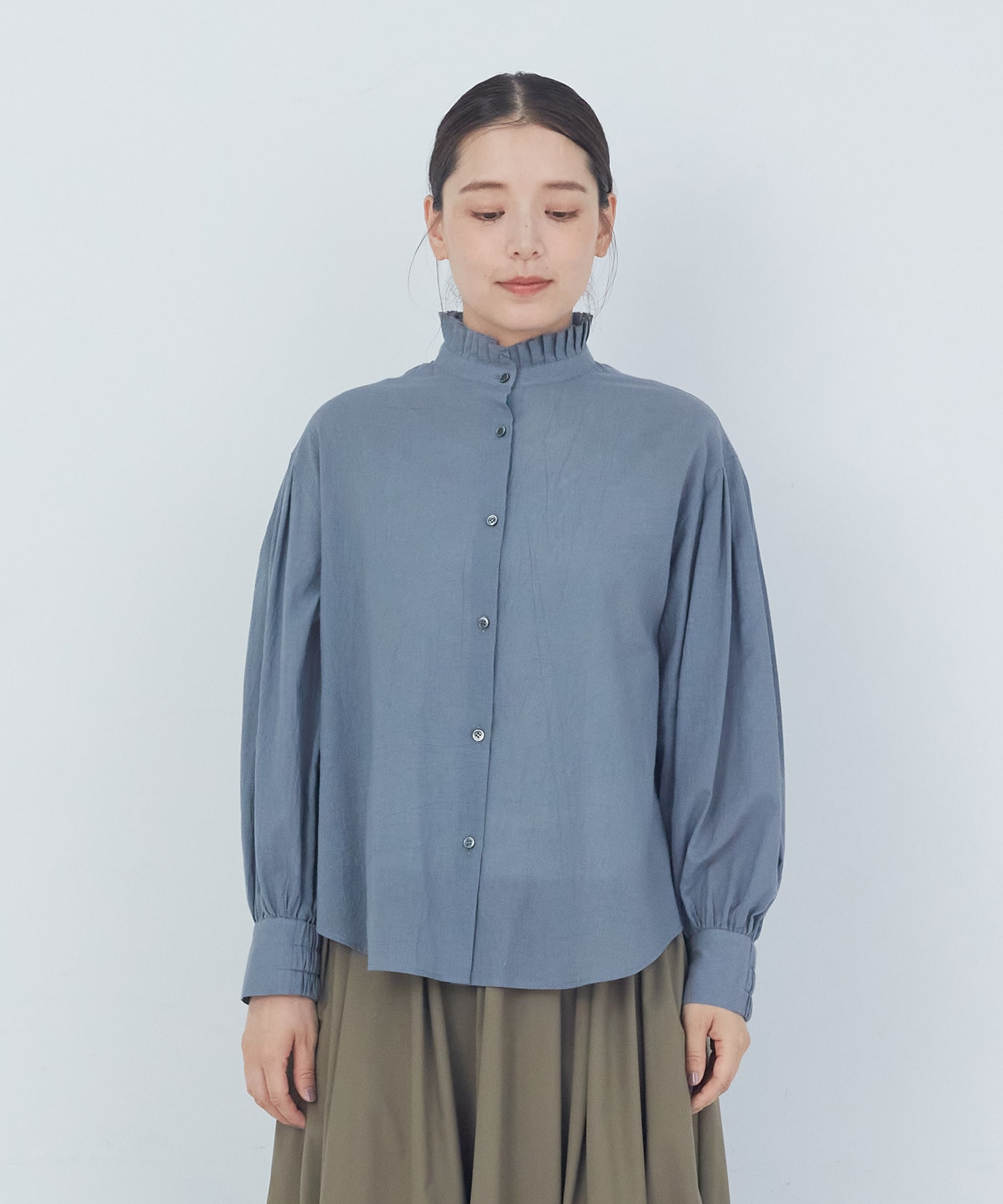 【ADIEU TRISTESSE】｜2BUY10%OFF・3BUY20%OFF｜タックフリルカラーブラウス 詳細画像 ブル－グレ－ 10