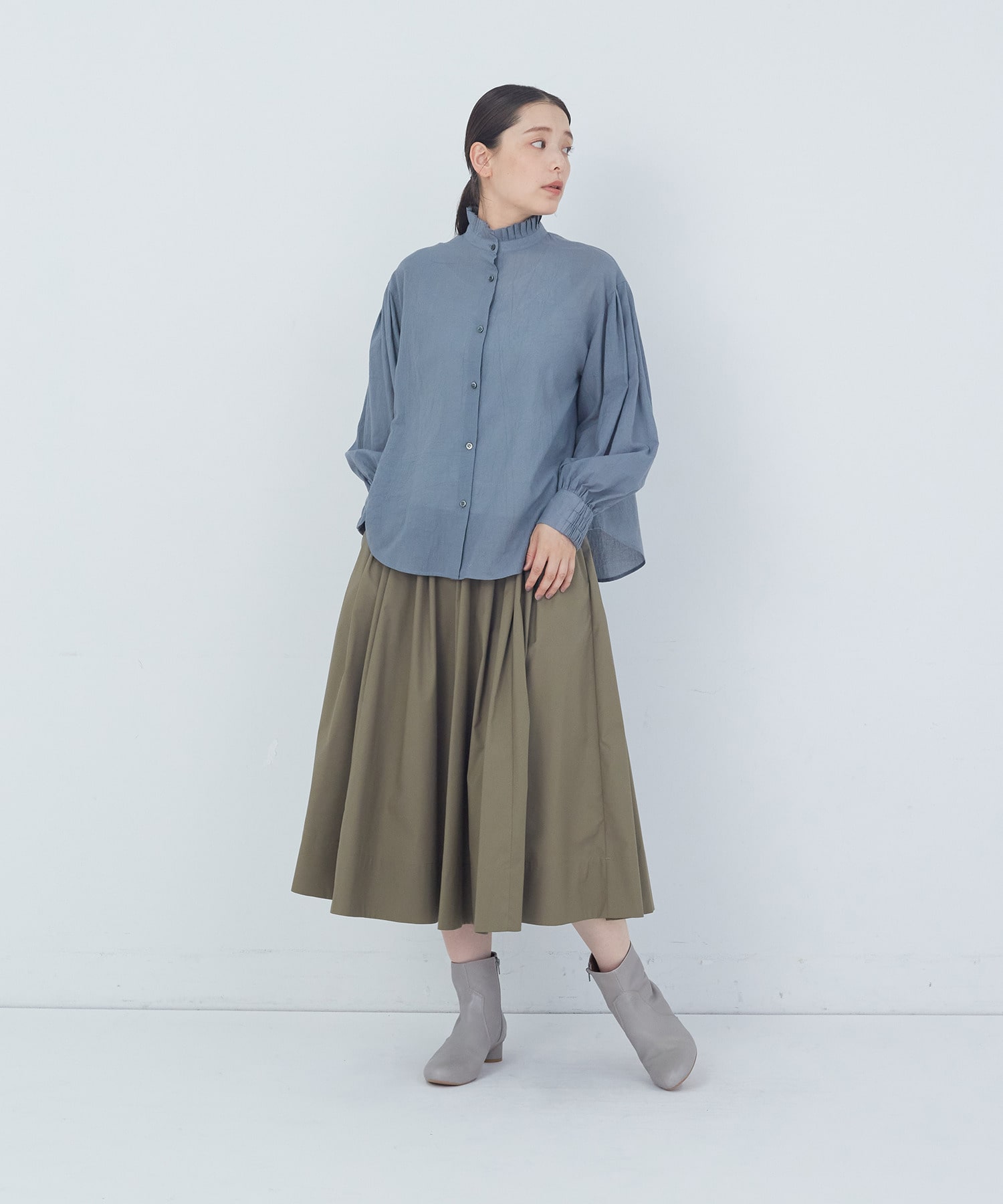 【ADIEU TRISTESSE】｜2BUY10%OFF・3BUY20%OFF｜タックフリルカラーブラウス 詳細画像 ブル－グレ－ 7