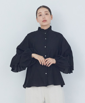 【ADIEU TRISTESSE】｜2BUY10%OFF・3BUY20%OFF｜シルク混フリルブラウス 詳細画像 ブラック 1