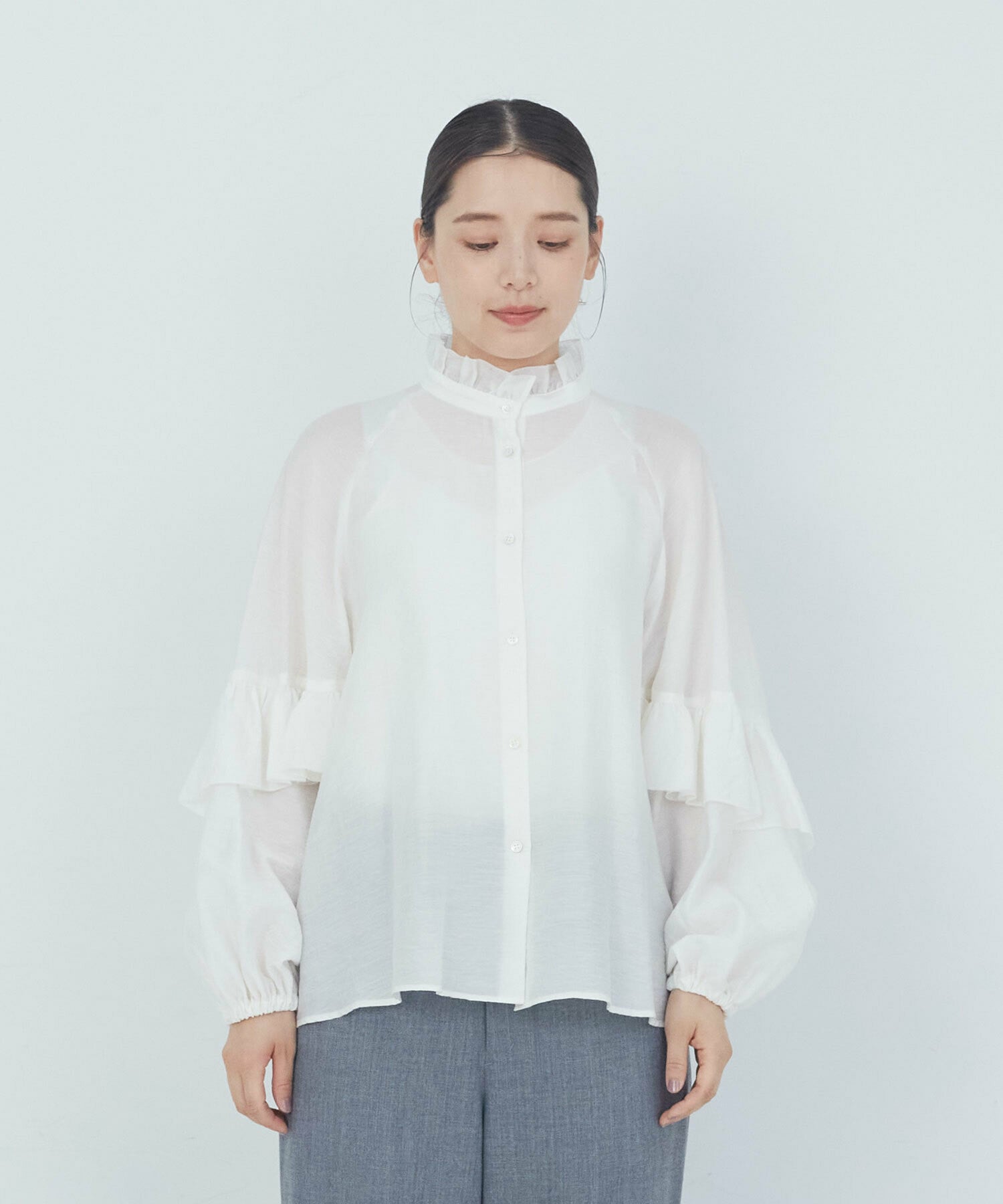 【ADIEU TRISTESSE】｜2BUY10%OFF・3BUY20%OFF｜シルク混フリルブラウス 詳細画像 オフホワイト 11