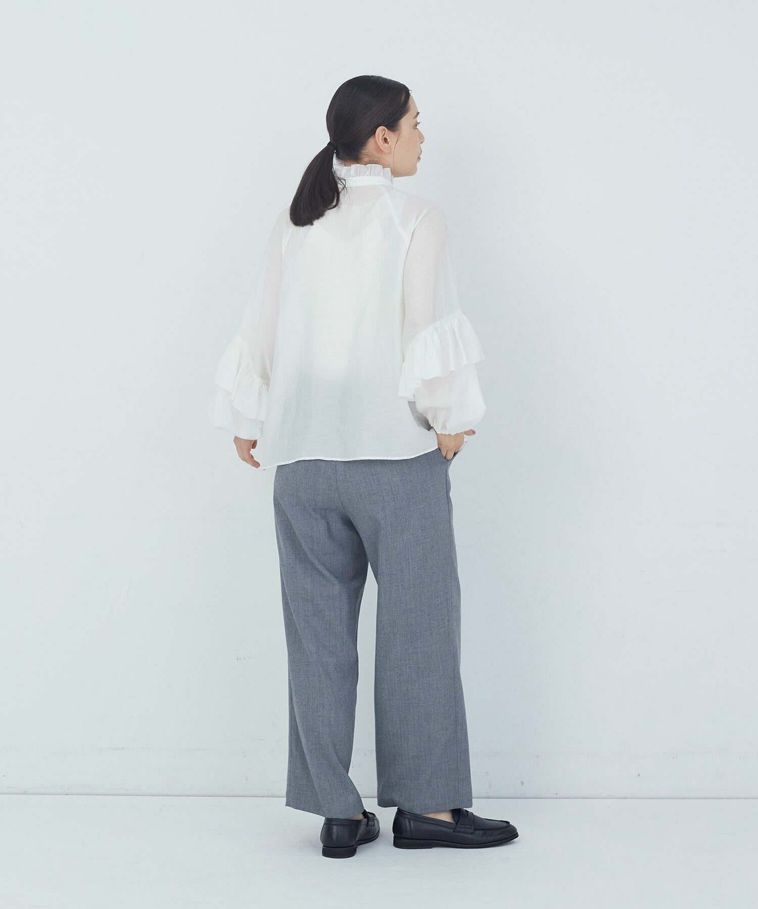 【ADIEU TRISTESSE】｜2BUY10%OFF・3BUY20%OFF｜シルク混フリルブラウス 詳細画像 オフホワイト 9