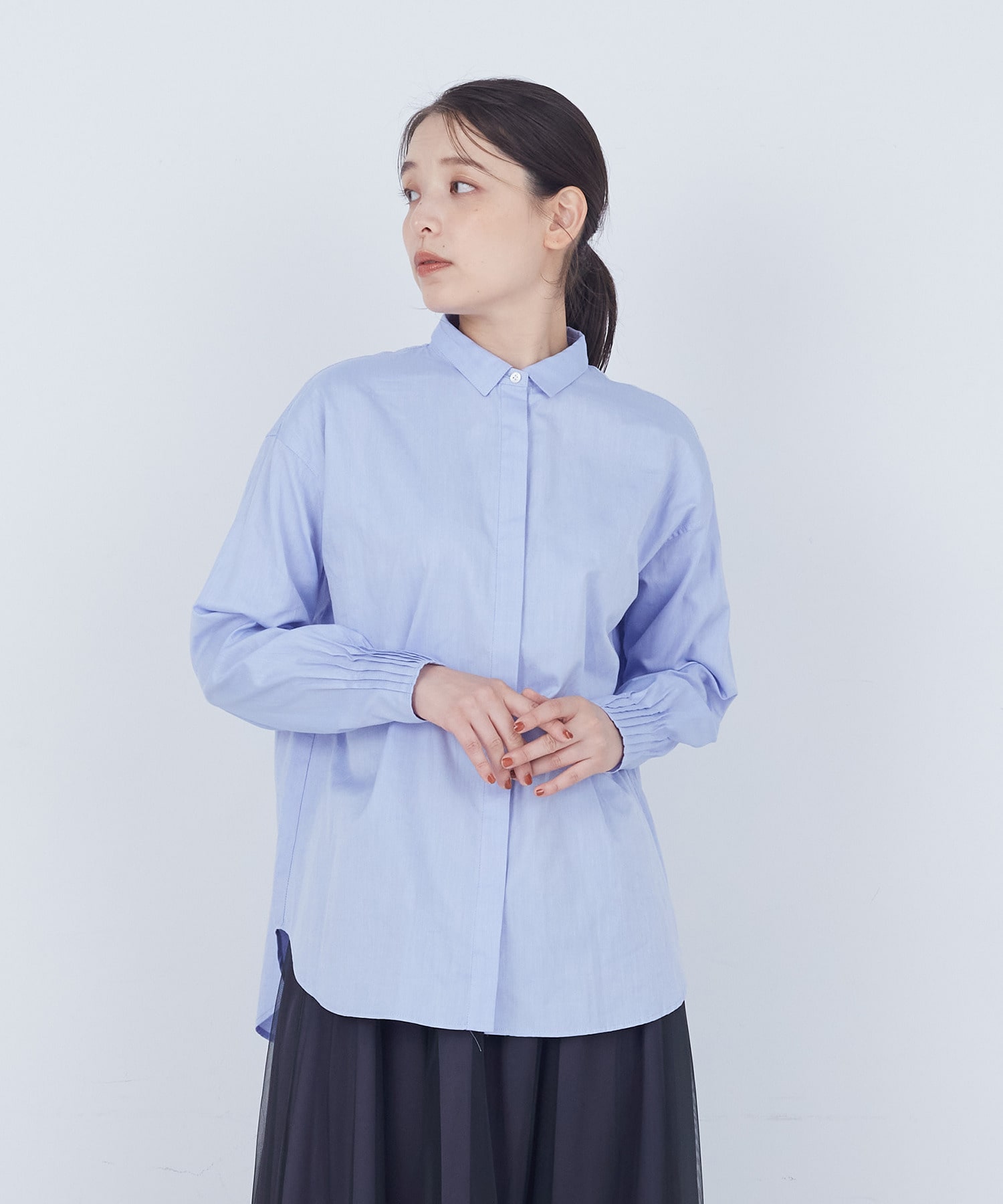 【ADIEU TRISTESSE】袖口ピンタックシャツ 詳細画像 ブルー 1