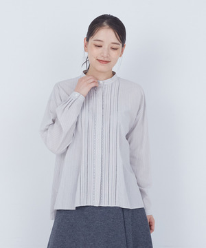 【ADIEU TRISTESSE】【10月お気に入り登録ブランド内4位】レース付きピンタックブラウス 詳細画像 グレー系その他 1