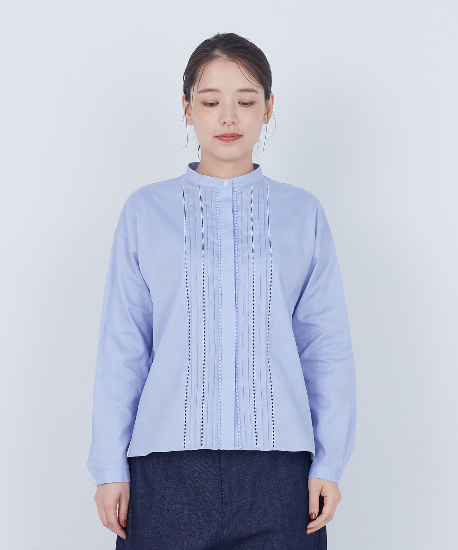 【ADIEU TRISTESSE】【10月お気に入り登録ブランド内4位】レース付きピンタックブラウス 詳細画像 ブルー 21