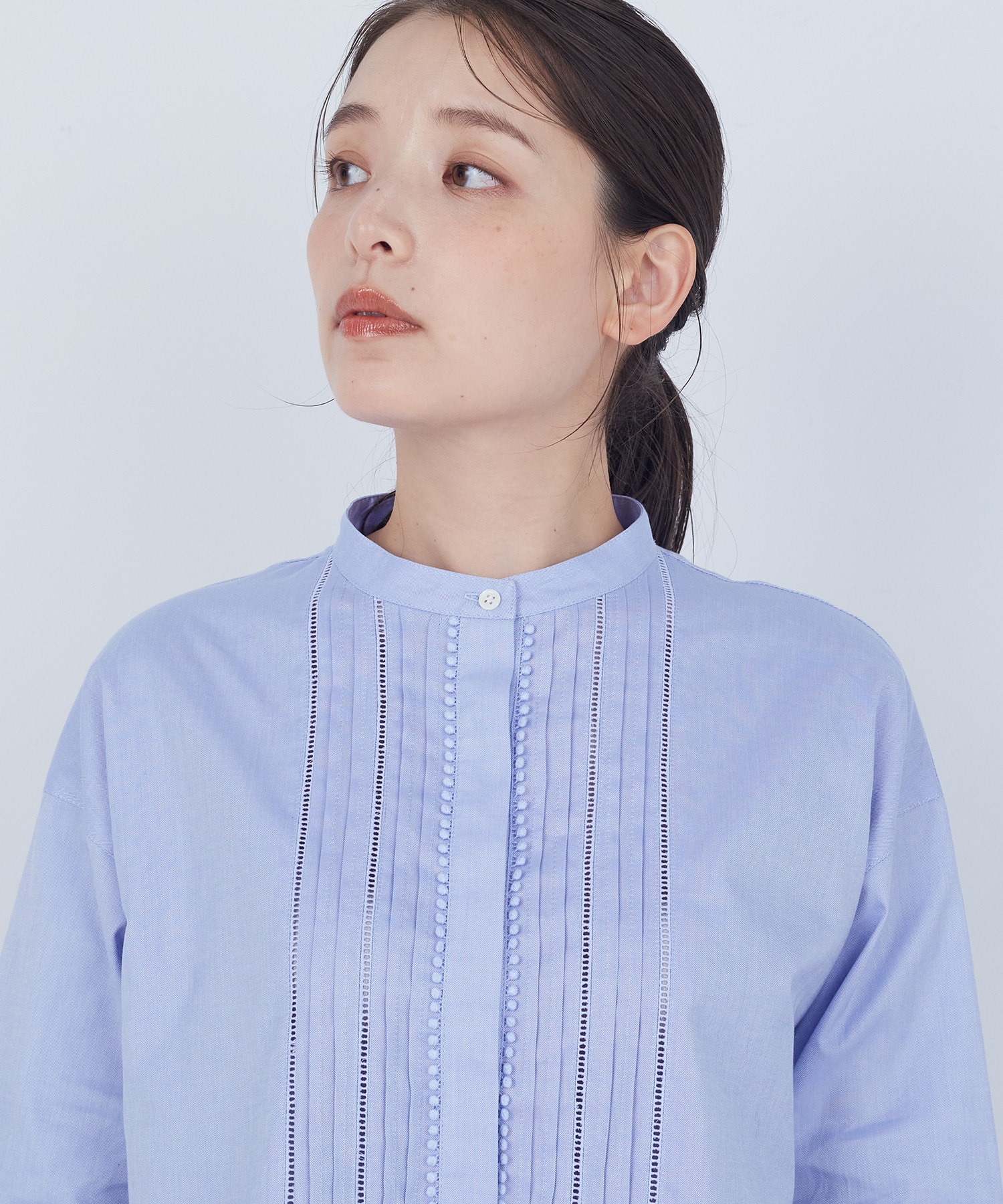 【ADIEU TRISTESSE】【10月お気に入り登録ブランド内4位】レース付きピンタックブラウス 詳細画像 ブルー 24